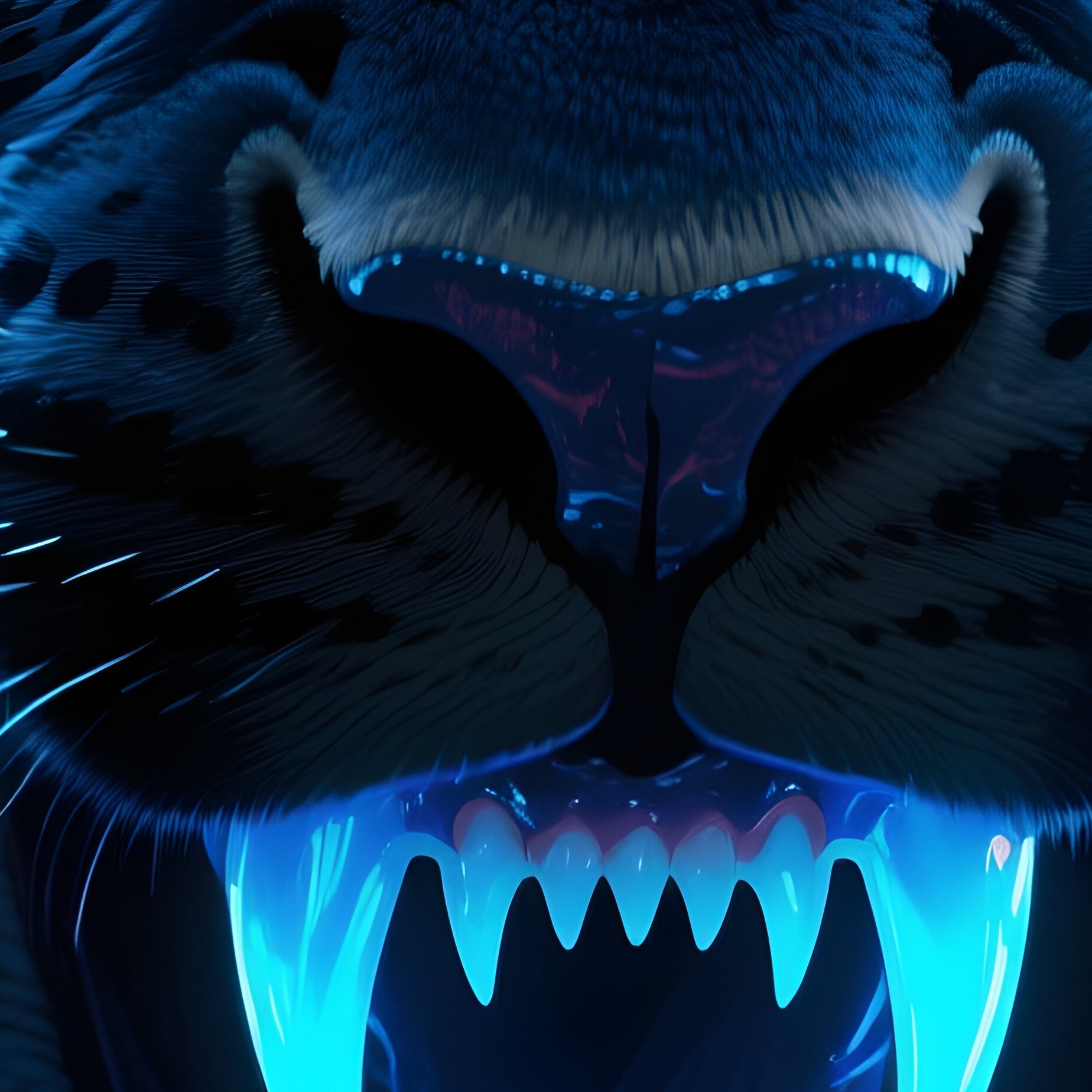 Photorealistic Image: A Night Panther With Neon Blue Venom Fangs. - Full Resolution Quality Preview