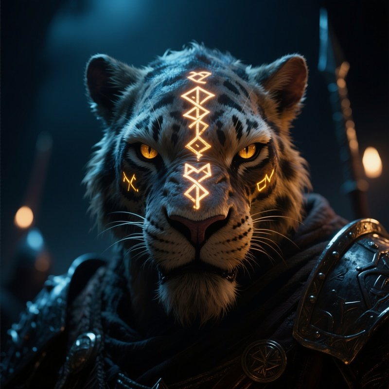 Photorealistic Image: A Night Warg With Glowing Runes Across Its Snout.