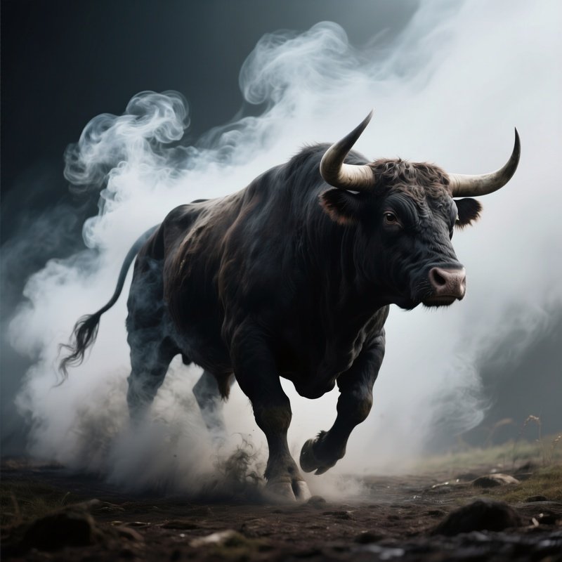 Photorealistic Image: A Nightmare Bull Leaving Smoke Trails Behind.