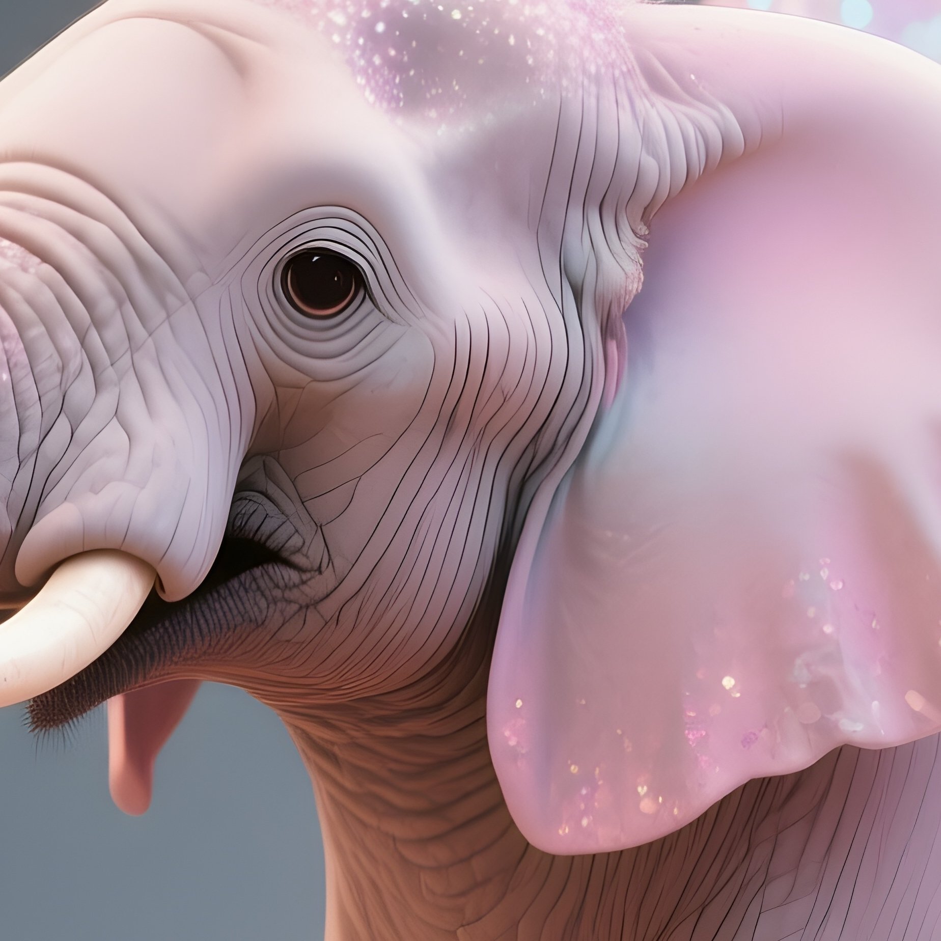 Photorealistic Image: A Pastel Elephant Fairy Lifting Glitter Dust With Its Trunk. - Full Resolution Quality Preview