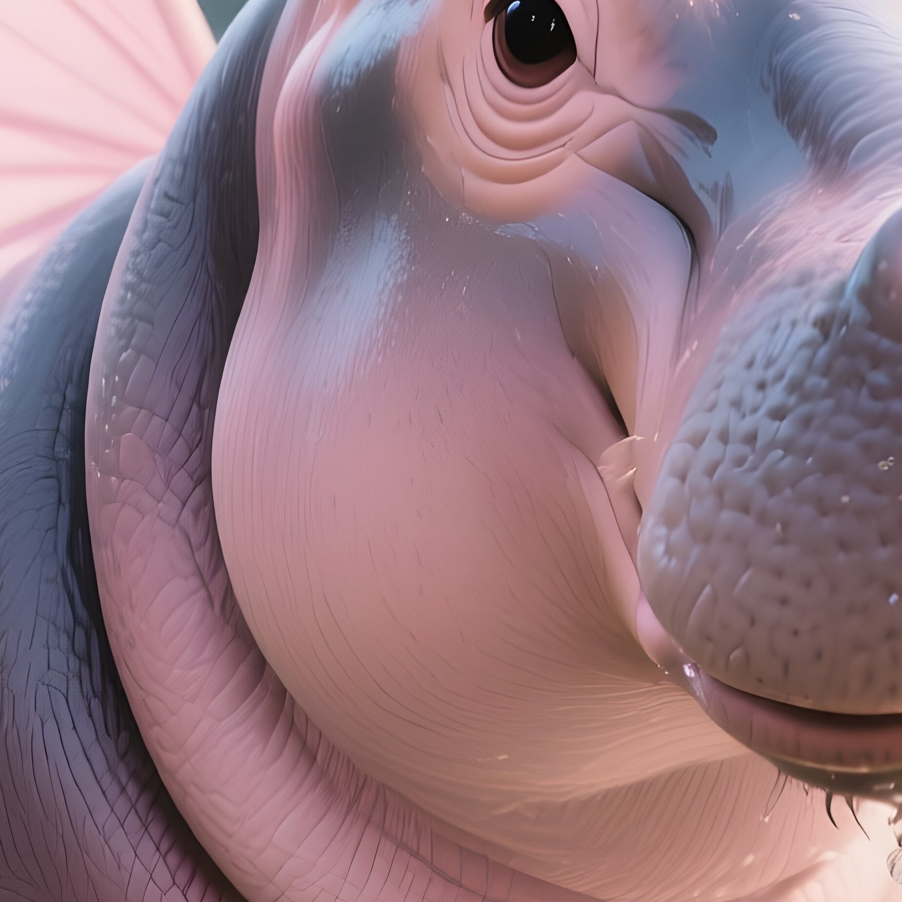 Photorealistic Image: A Pastel Hippo Fairy Splashing In Glitter Water. - Full Resolution Quality Preview