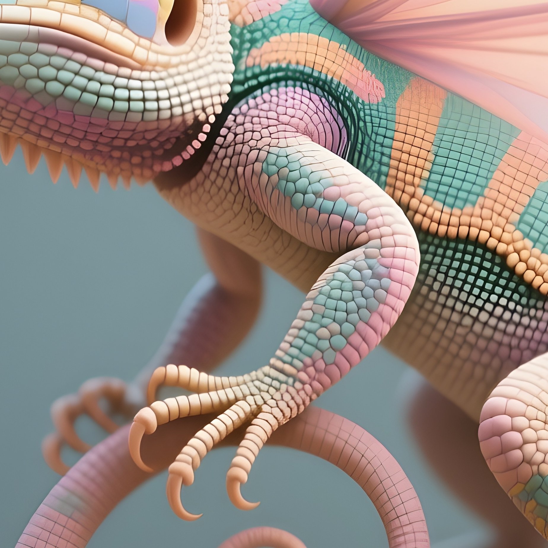 Photorealistic Image: A Pastel Lizard Fairy Curling Through Flowers. - Full Resolution Quality Preview