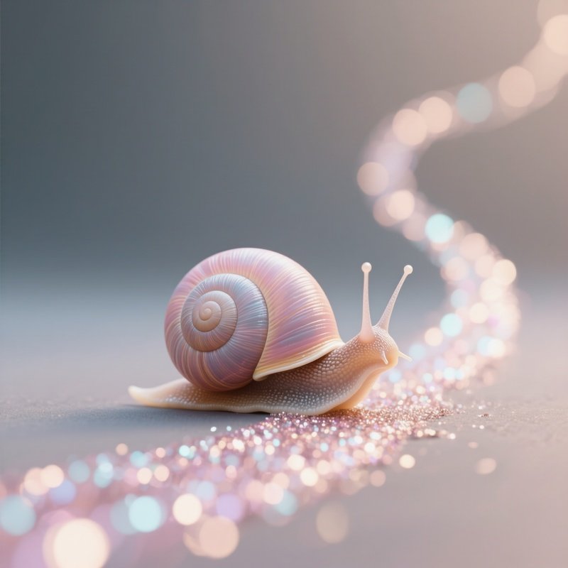 Photorealistic Image: A Pastel Snail Leaving Glittery Trails Behind.