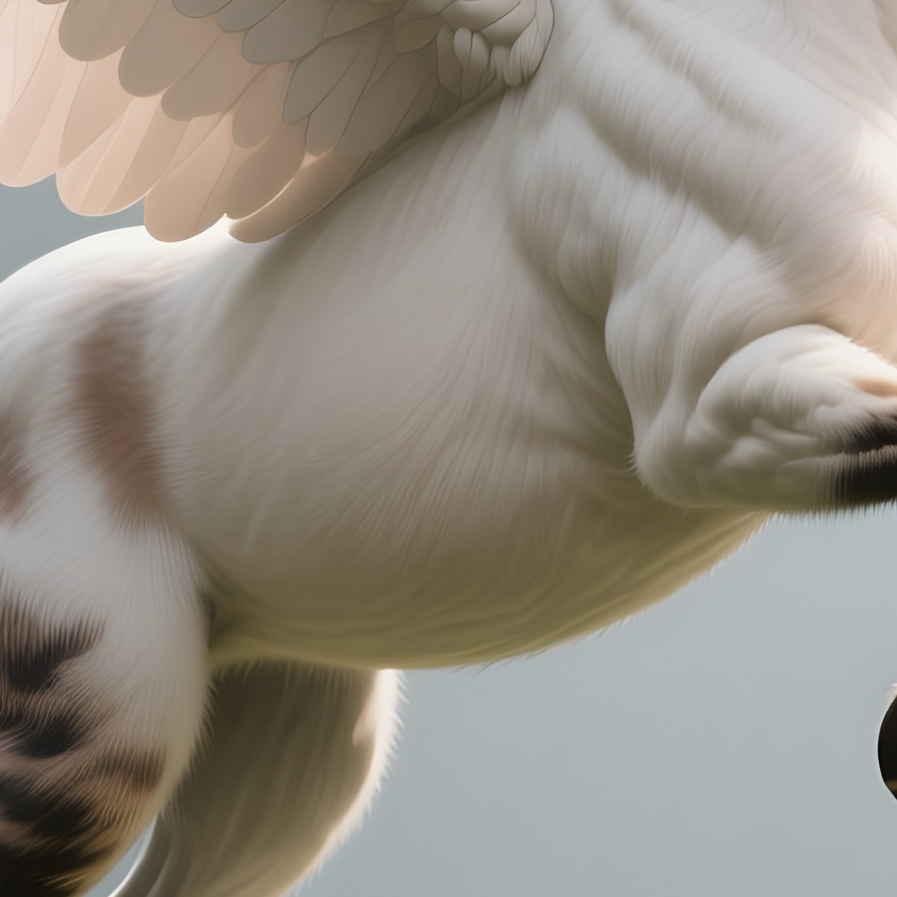 Photorealistic Image: A Pegasus Cat Prancing Above Floating Lily Pads. - Full Resolution Quality Preview