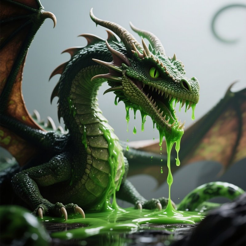 Photorealistic Image: A Poison Wyvern Dripping Green Acid.