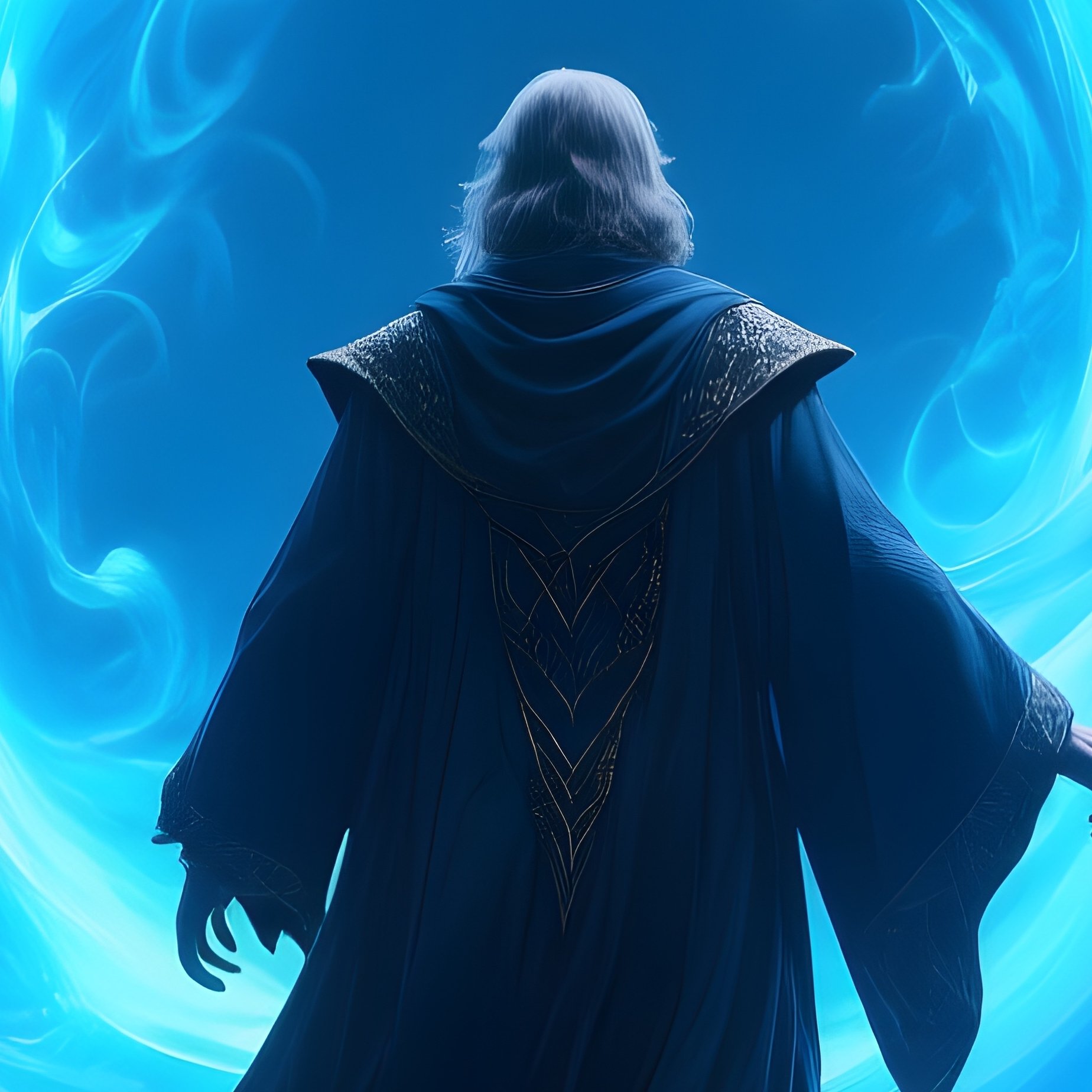 Photorealistic Image: A Portal Mage Stepping Through Swirling Blue Gateways. - Full Resolution Quality Preview