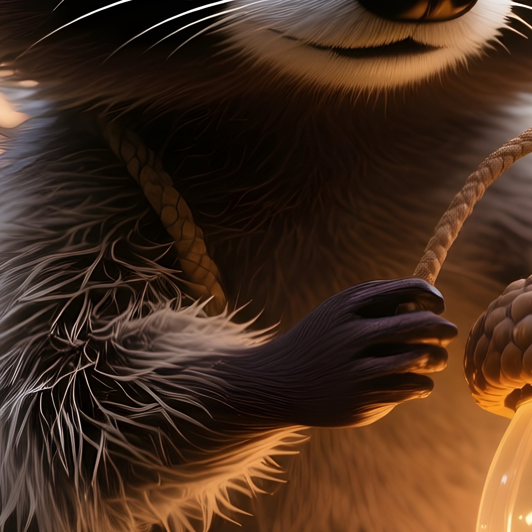 Photorealistic Image: A Raccoon Fairy Carrying A Glowing Lantern Acorn. - Full Resolution Quality Preview