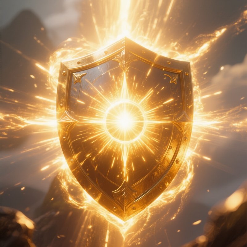 Photorealistic Image: A Radiant Mage Casting A Shield Of Golden Sunlight.