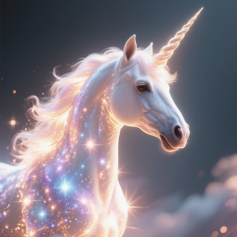 Photorealistic Image: A Radiant Unicorn Forged From Celestial Light.