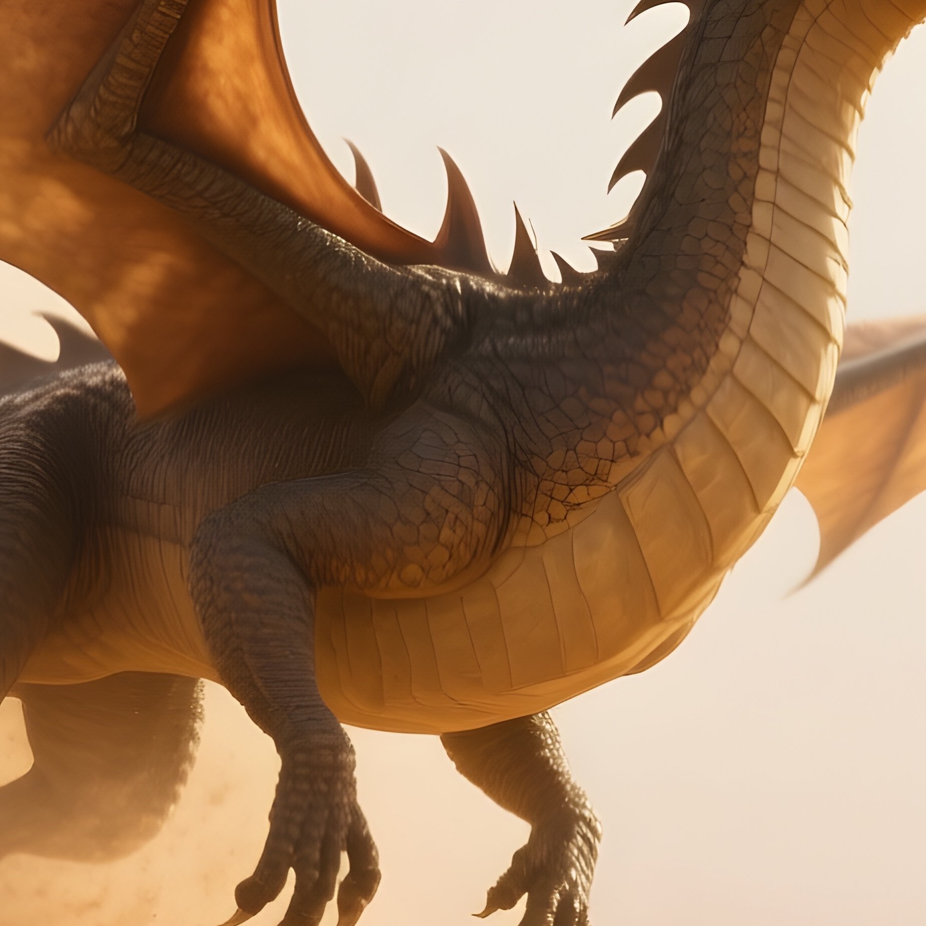 Photorealistic Image: A Sand Dragon Gliding Across Dunes In A Storm Of Golden Dust. - Full Resolution Quality Preview