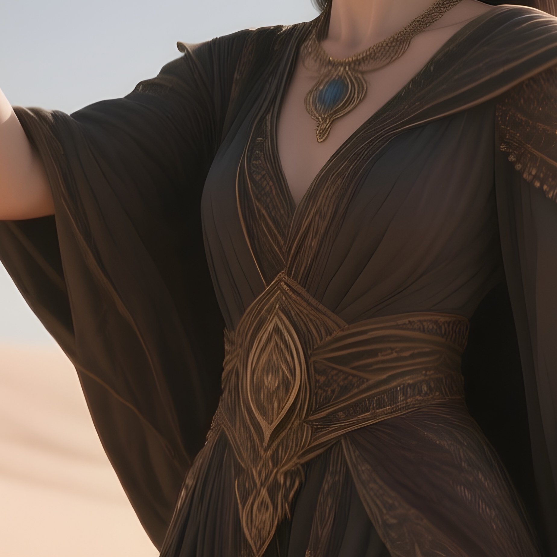 Photorealistic Image: A Sand Sorceress Raising Dunes With A Gesture. - Full Resolution Quality Preview