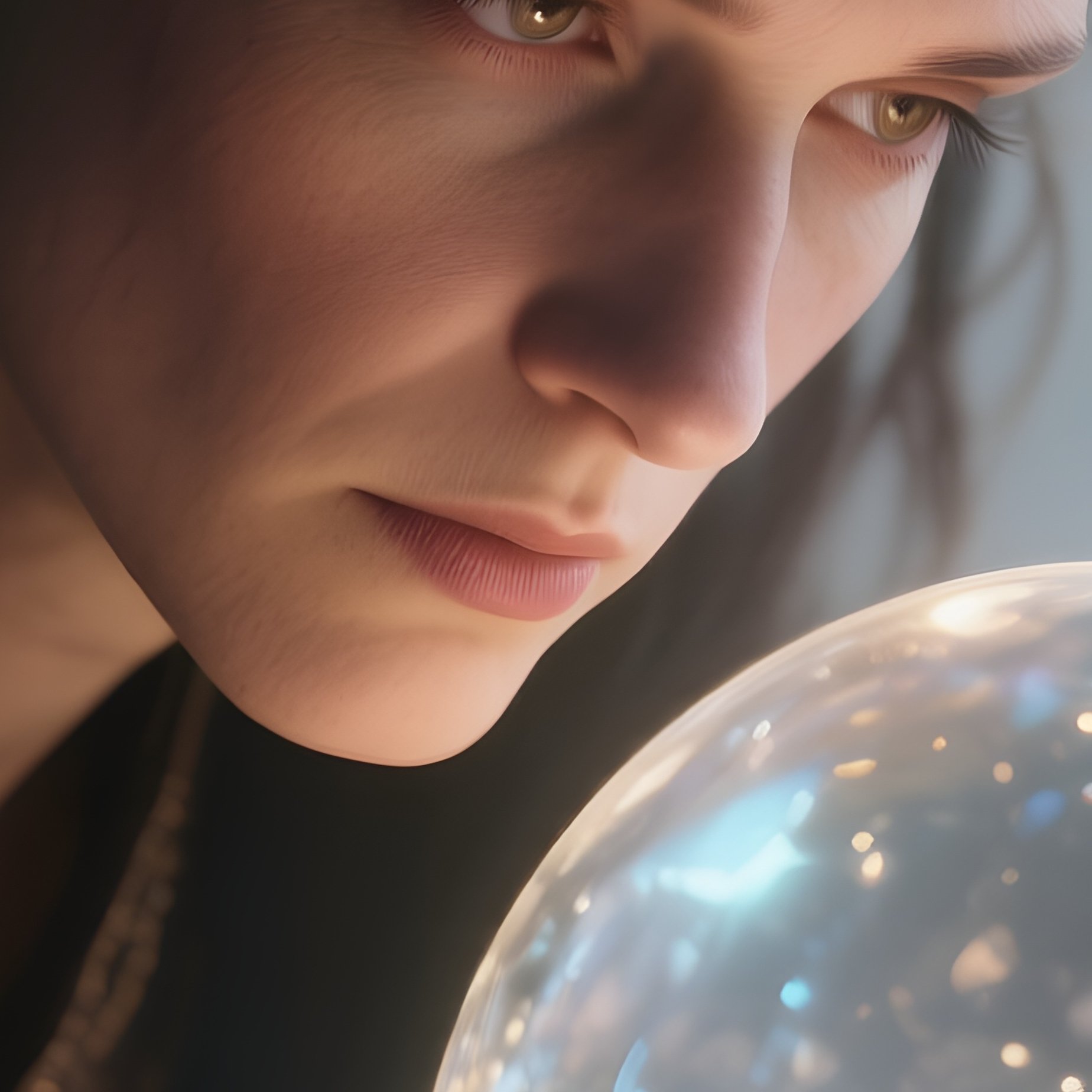 Photorealistic Image: A Seer Gazing Into A Glowing Crystal Sphere. - Full Resolution Quality Preview