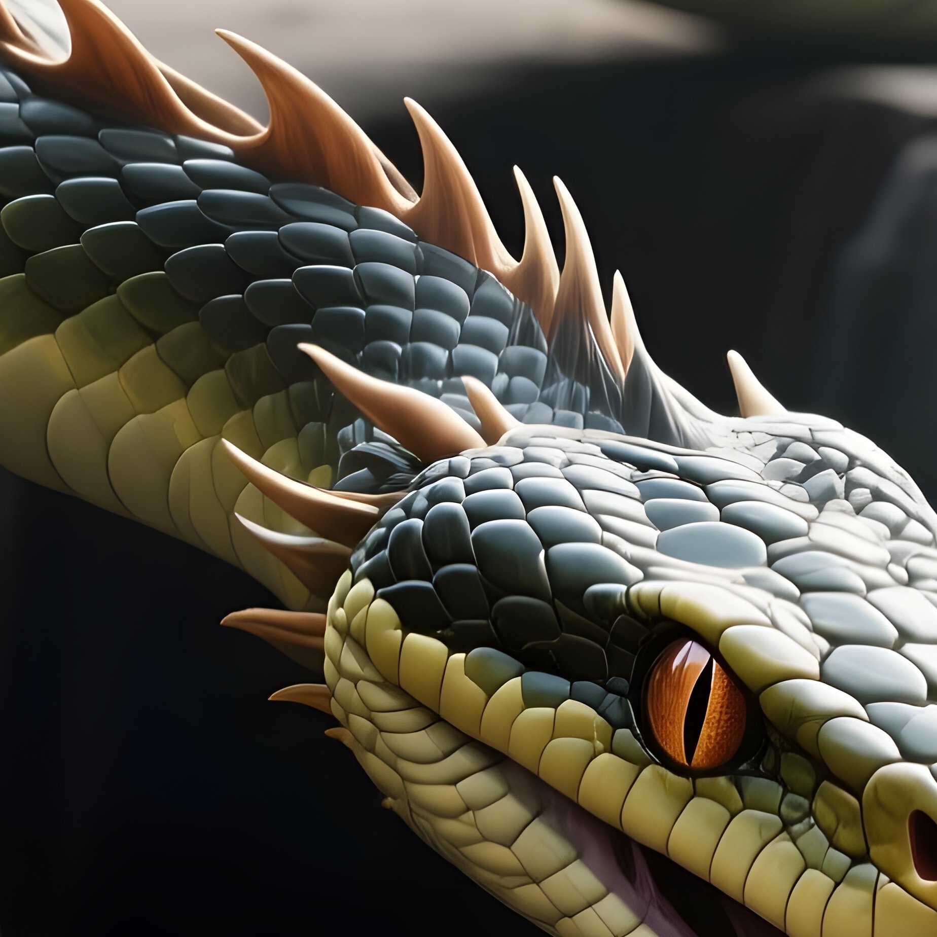 Photorealistic Image: A Serpent Dragon Hybrid Crawling Out Of Chasms. - Full Resolution Quality Preview