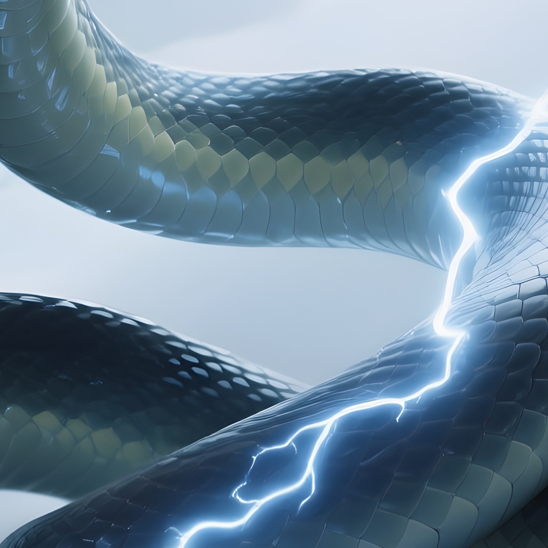 Photorealistic Image: A Serpent Of Pure Lightning Coiled Around Storm Clouds. - Full Resolution Quality Preview