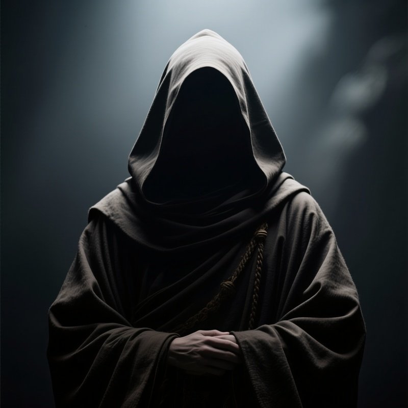 Photorealistic Image: A Shadow Monk Blending Seamlessly Into Darkness.