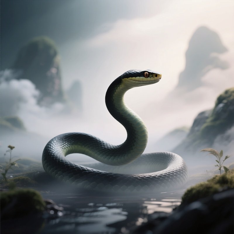 Photorealistic Image: A Shadow Snake Slithering Through Dreamscapes.