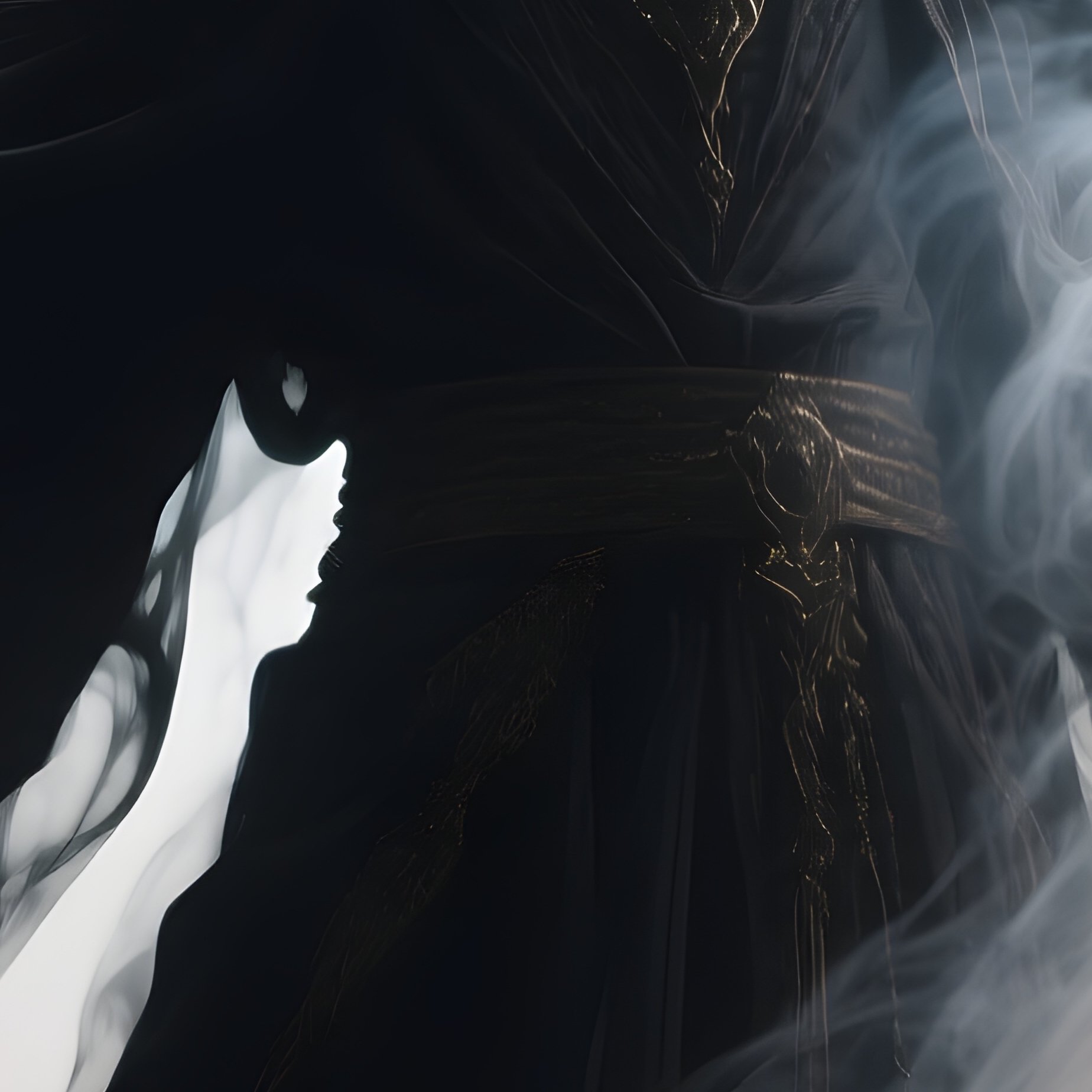Photorealistic Image: A Shadow Warlock Materializing From Swirling Smoke. - Full Resolution Quality Preview