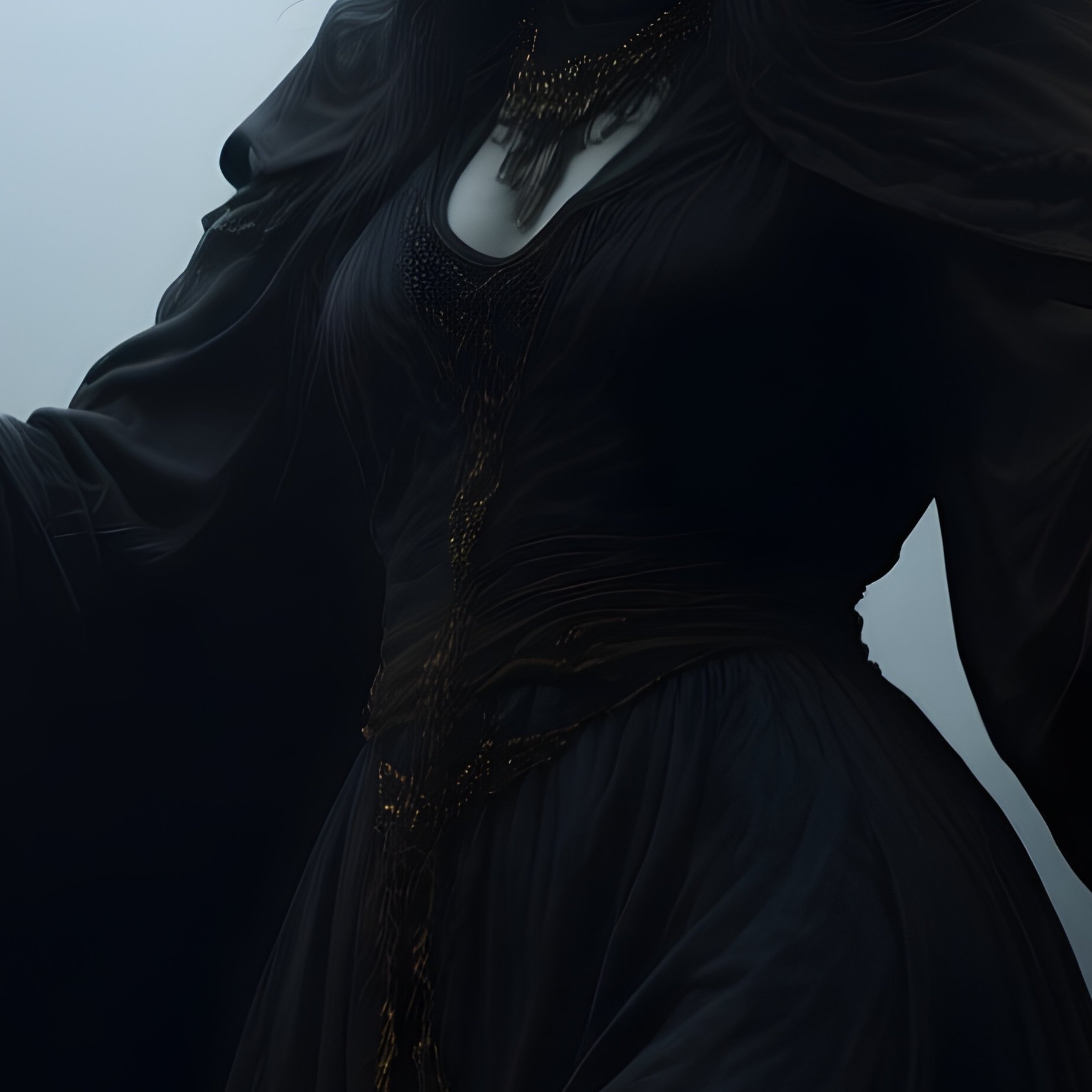 Photorealistic Image: A Shadow Witch Conjuring Ravens From Darkness. - Full Resolution Quality Preview