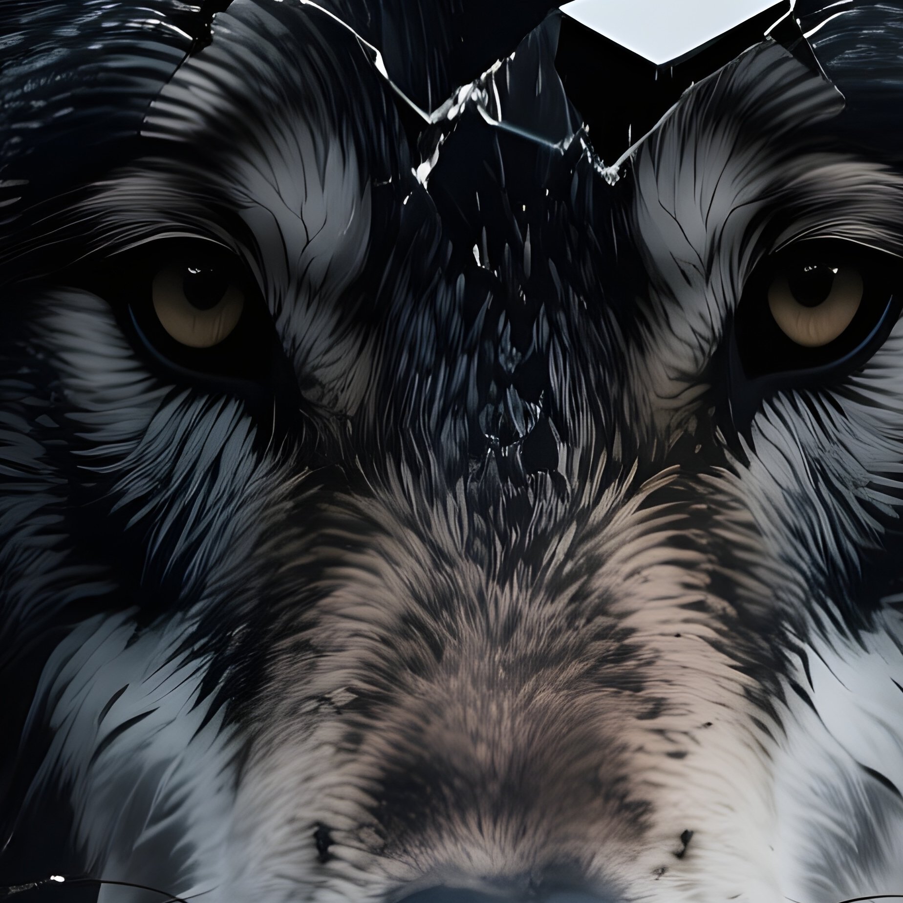 Photorealistic Image: A Shadow Wolf Composed Of Fractured Darkness. - Full Resolution Quality Preview