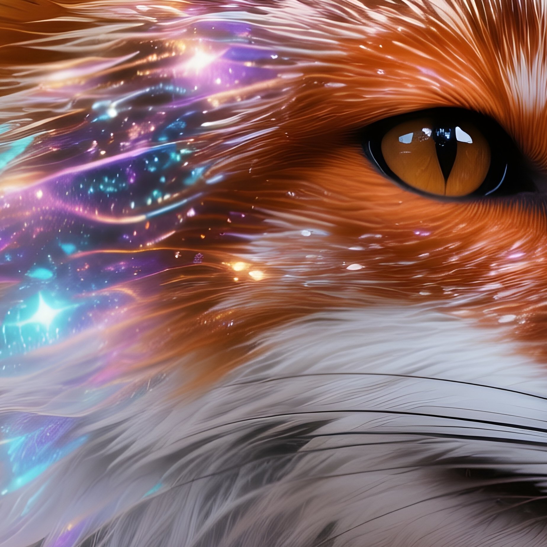 Photorealistic Image: A Shimmering Magical Fox With Nebula Patterned Fur. - Full Resolution Quality Preview