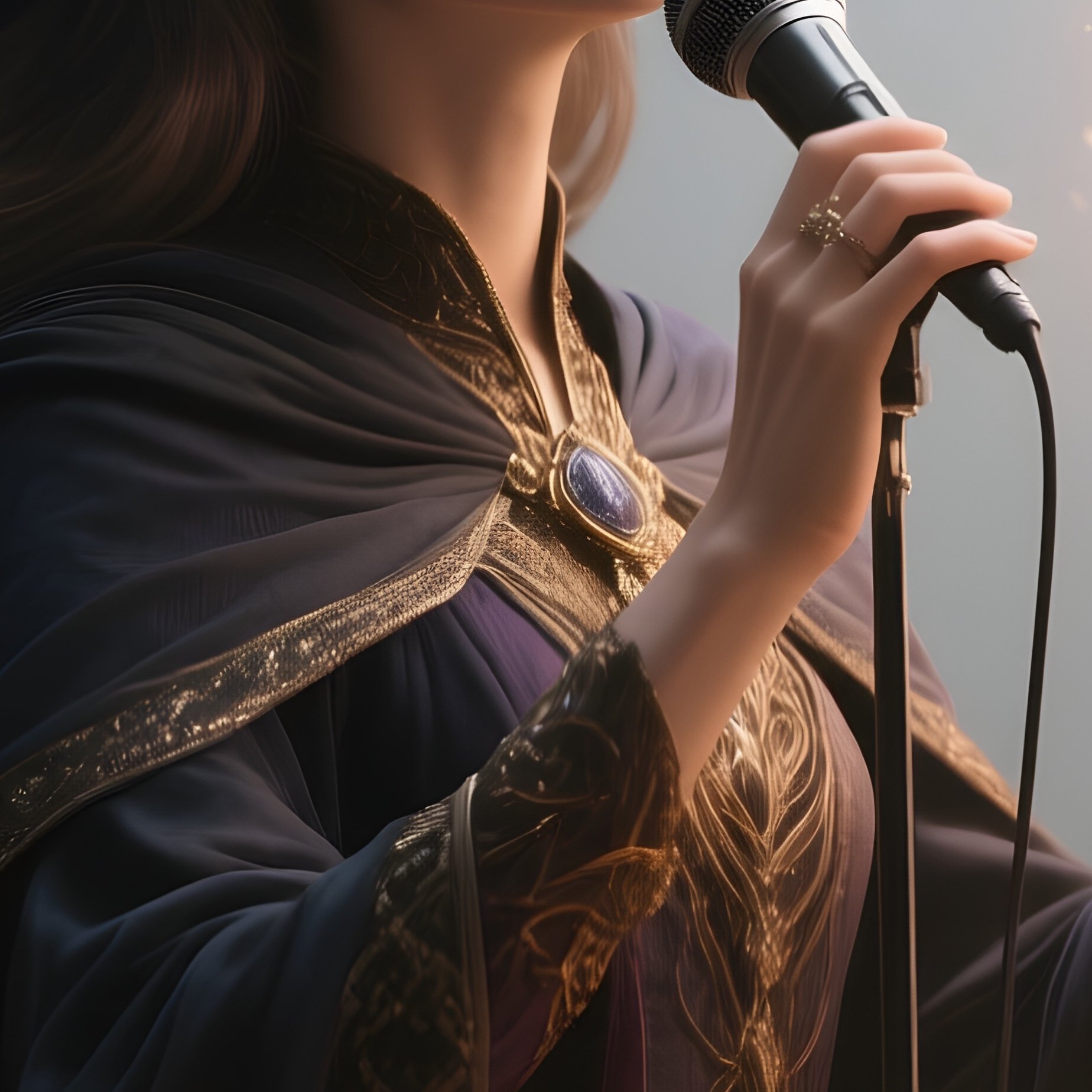 Photorealistic Image: A Singing Mage Conjuring Floating Light Notes. - Full Resolution Quality Preview