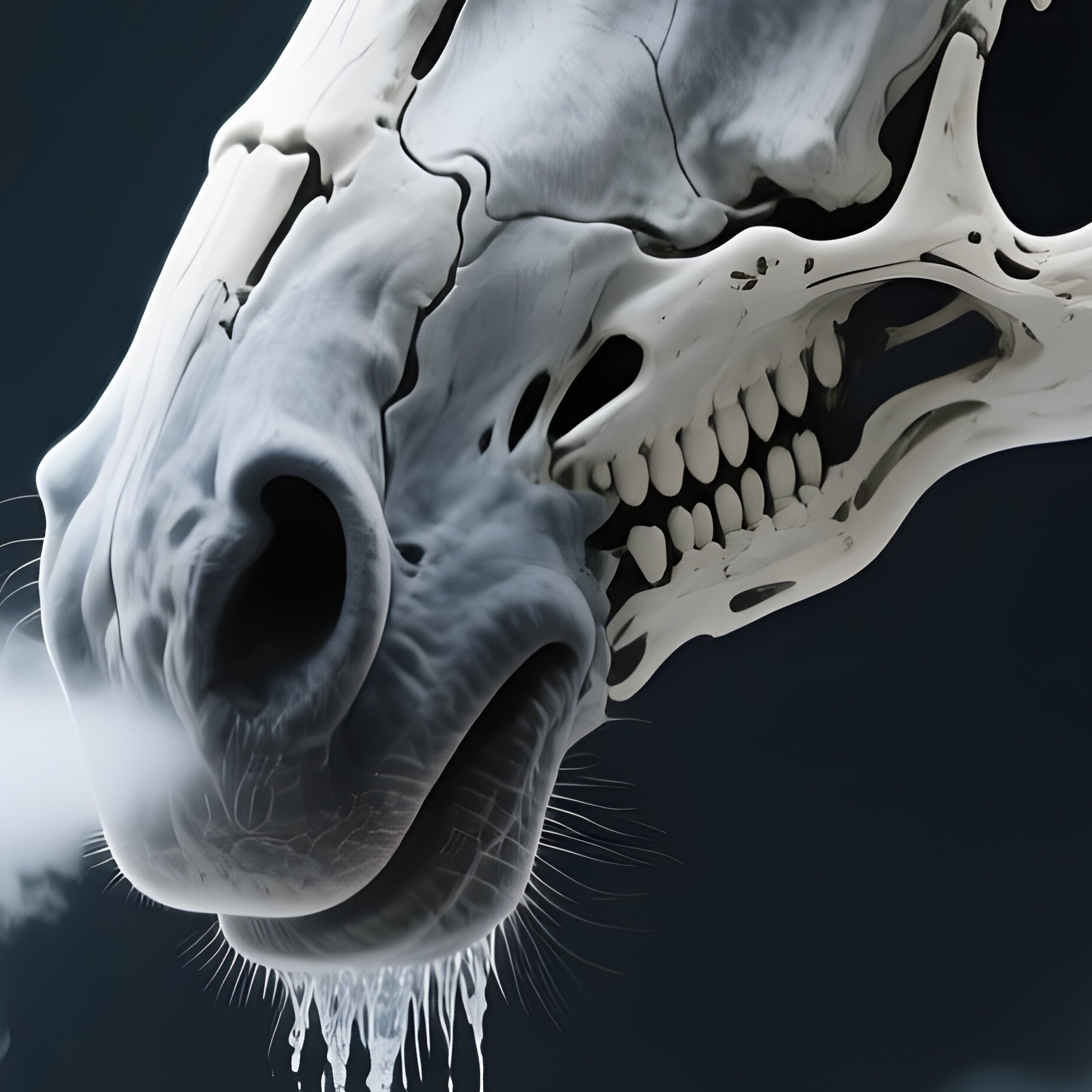 Photorealistic Image: A Skeletal Horse Breathing Icy Fog. - Full Resolution Quality Preview