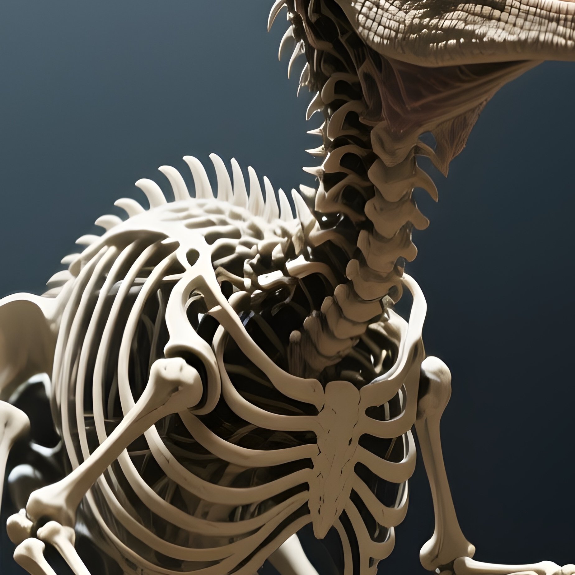 Photorealistic Image: A Skeletal Raptor Creature Shrieking Through Caverns. - Full Resolution Quality Preview