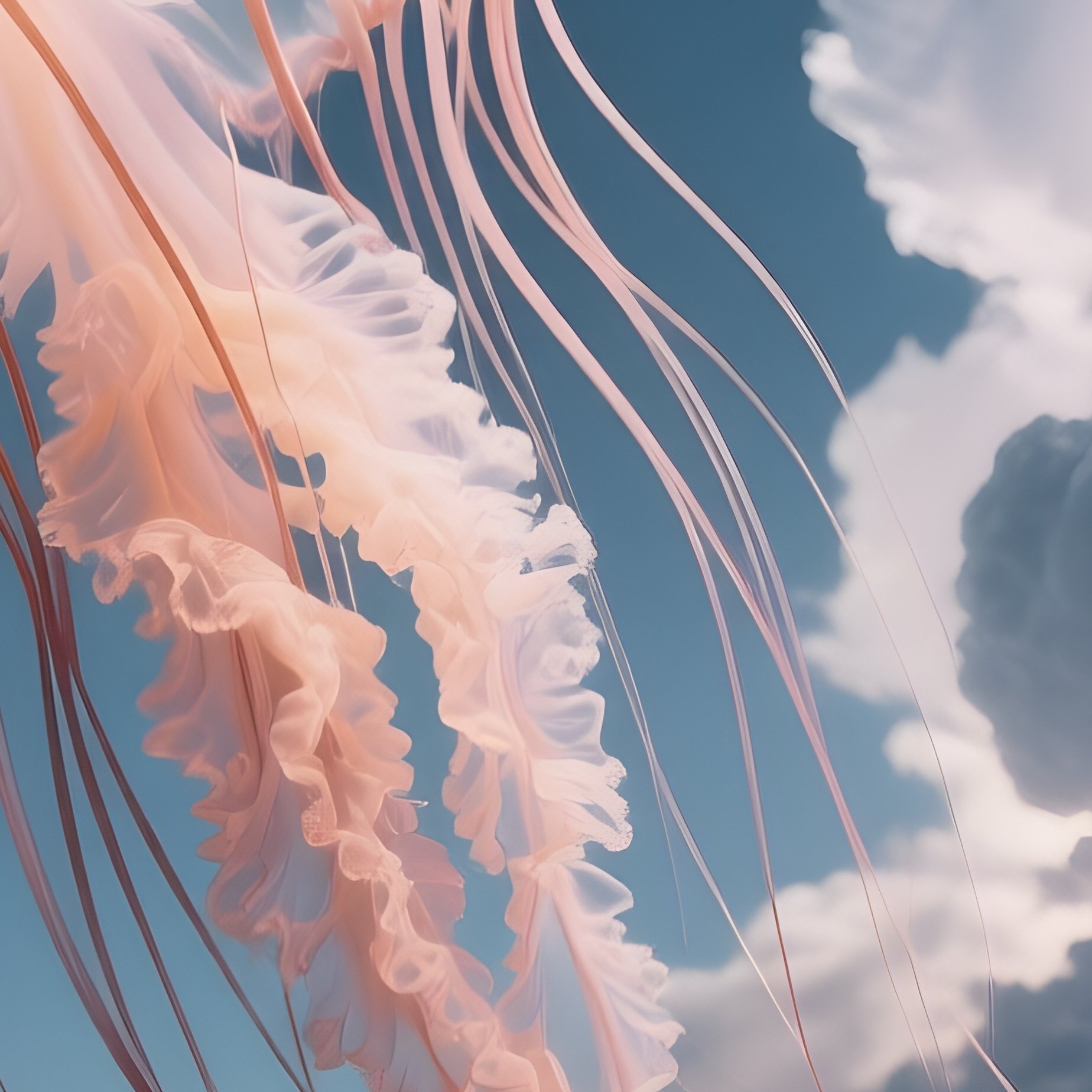 Photorealistic Image: A Sky Jellyfish Floating Beside Thunderclouds. - Full Resolution Quality Preview