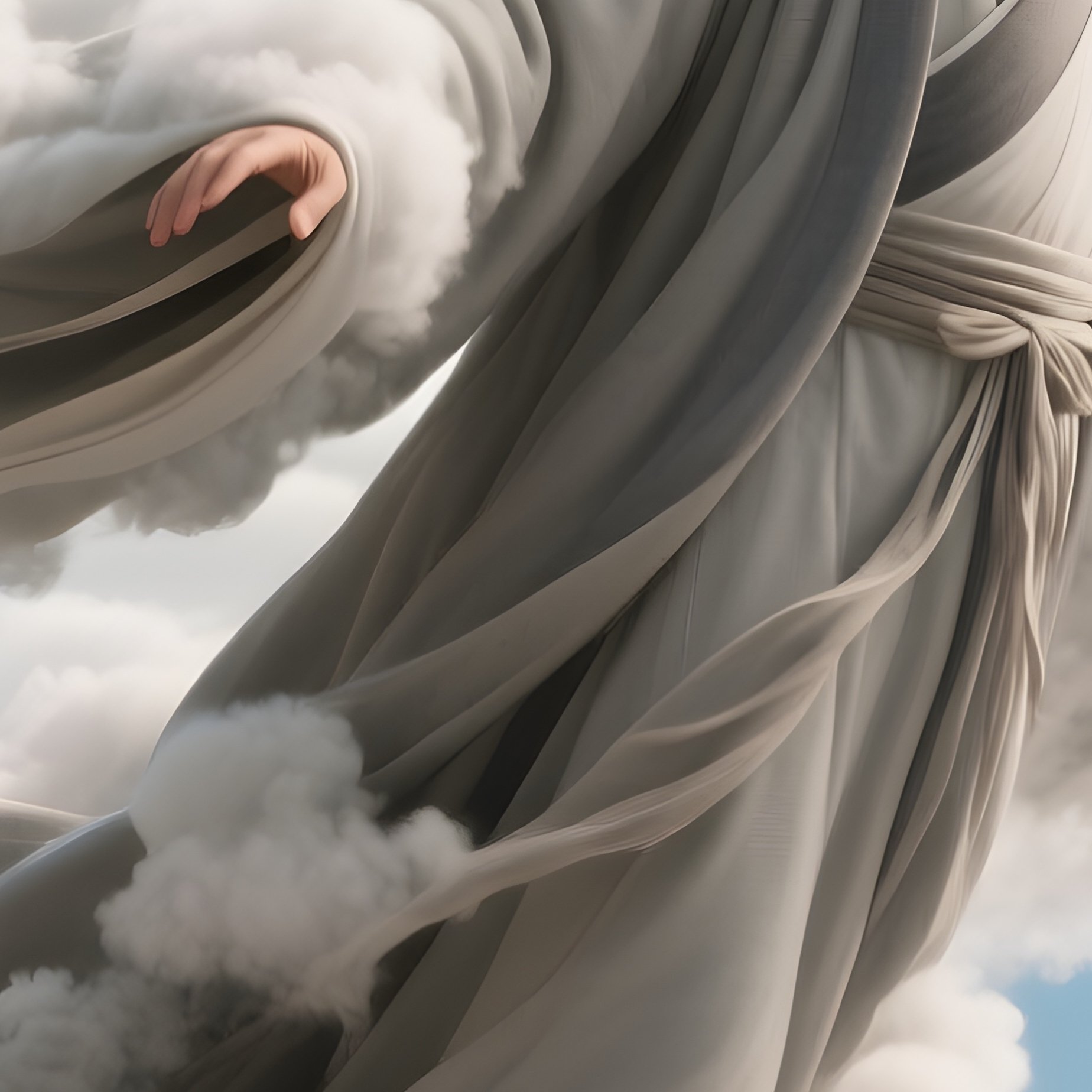 Photorealistic Image: A Sky Sage Gliding In A Robe Made Of Clouds. - Full Resolution Quality Preview