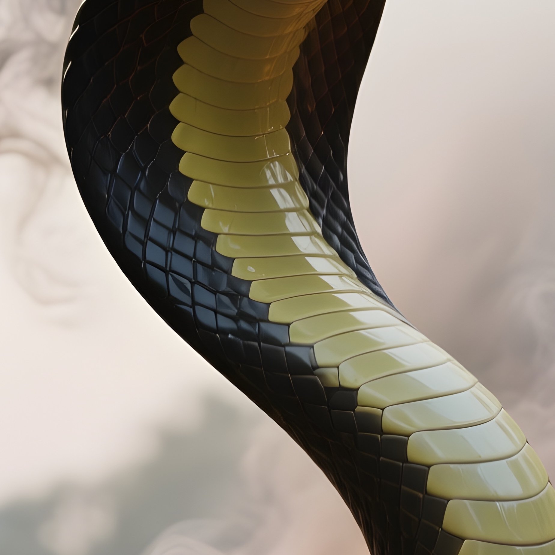Photorealistic Image: A Smoke Cobra Rising From Burning Ruins. - Full Resolution Quality Preview