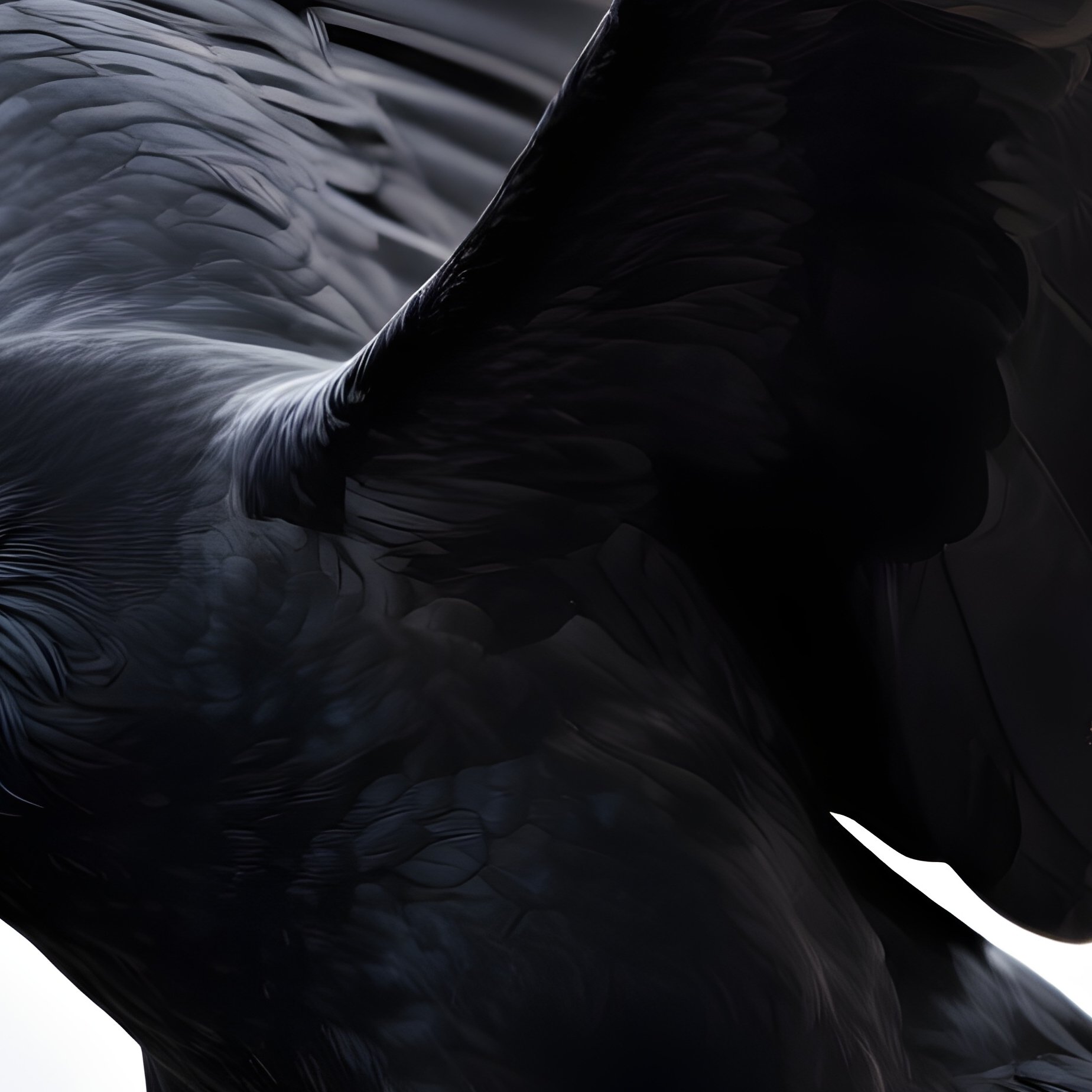 Photorealistic Image: A Spectral Raven Breaking Into Black Particles When It Flaps Its Wings. - Full Resolution Quality Preview