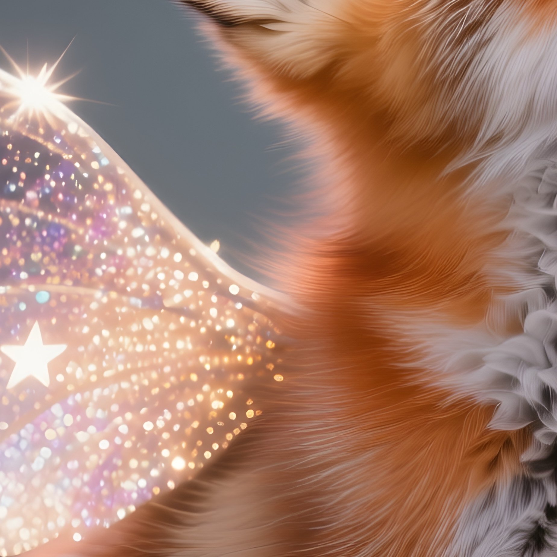 Photorealistic Image: A Starry Winged Fox Cub Howling Tiny Glitter Sparks. - Full Resolution Quality Preview