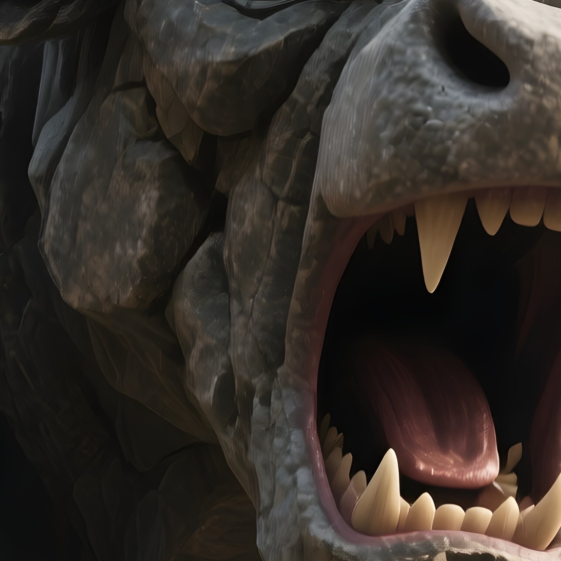 Photorealistic Image: A Stone Golem Shaped Like A Bull Roaring Earthquakes. - Full Resolution Quality Preview