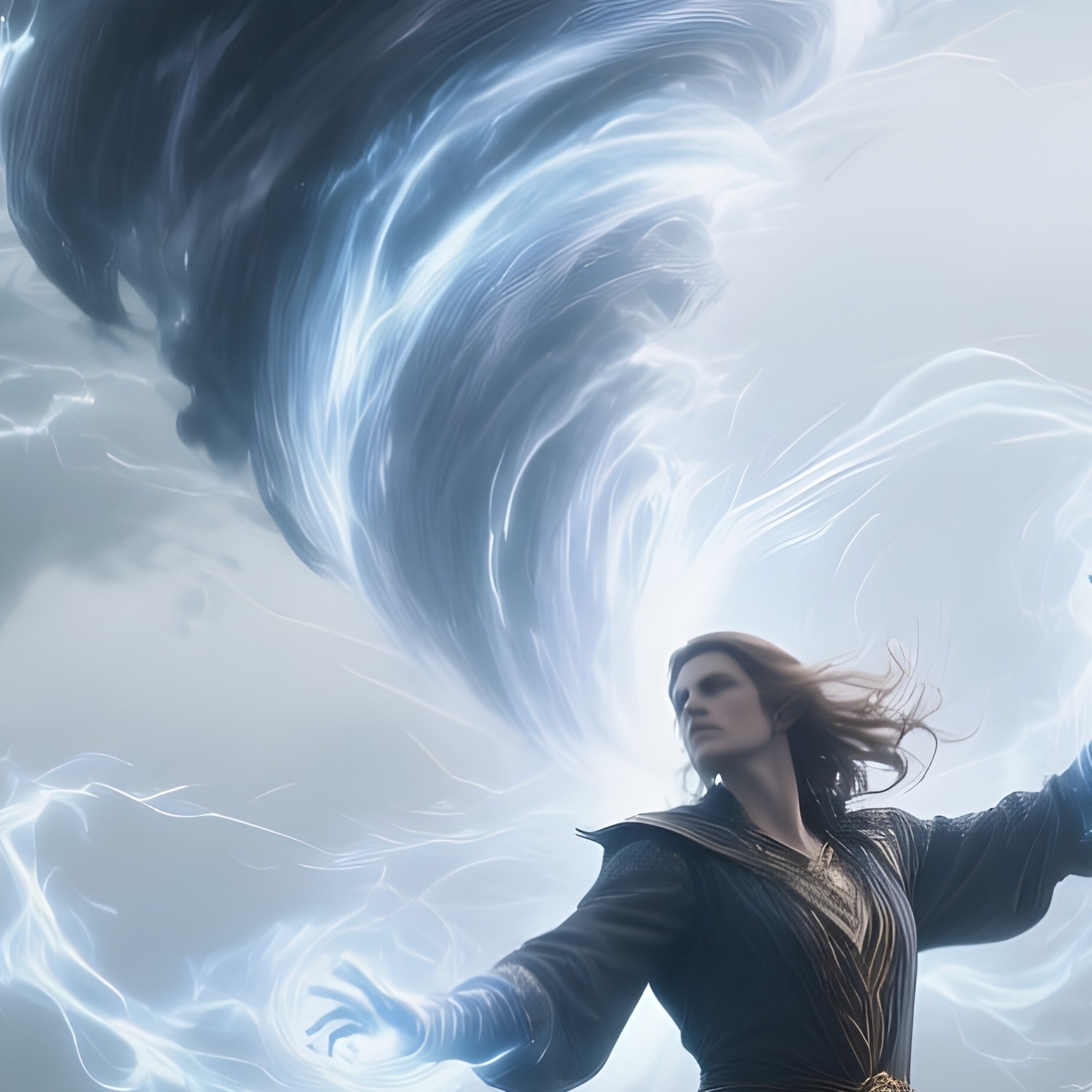 Photorealistic Image: A Storm Enchanter Controlling Swirling Cyclone Energy. - Full Resolution Quality Preview