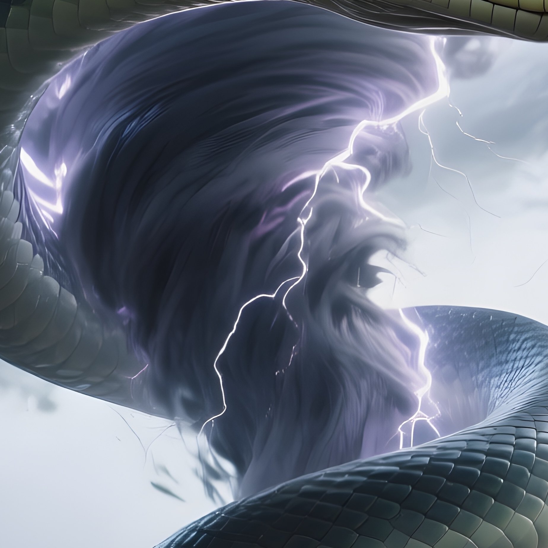 Photorealistic Image: A Storm Serpent Swirling Inside A Living Tornado Of Lightning. - Full Resolution Quality Preview
