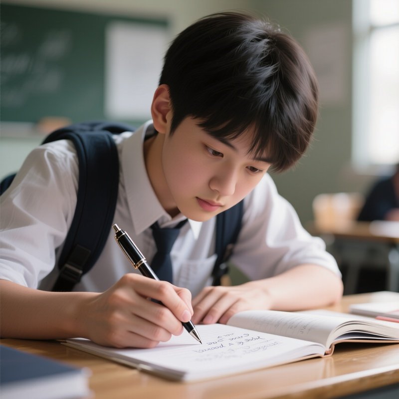 Photorealistic Image: A Student Discovering They’Ve Been Writing With The Wrong End Of The Pen.