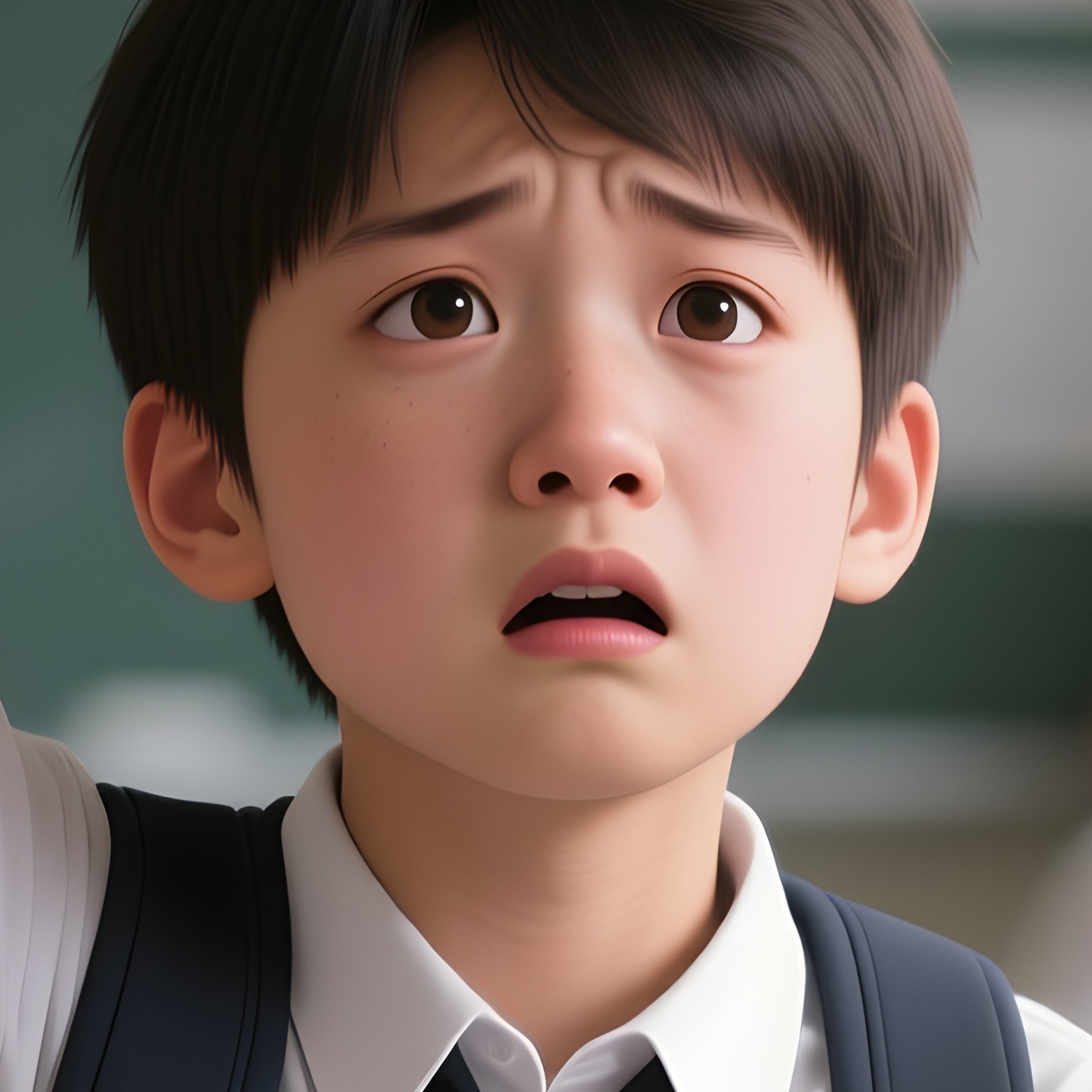 Photorealistic Image: A Student Raising Their Hand And Then Instantly Forgetting The Question. - Full Resolution Quality Preview