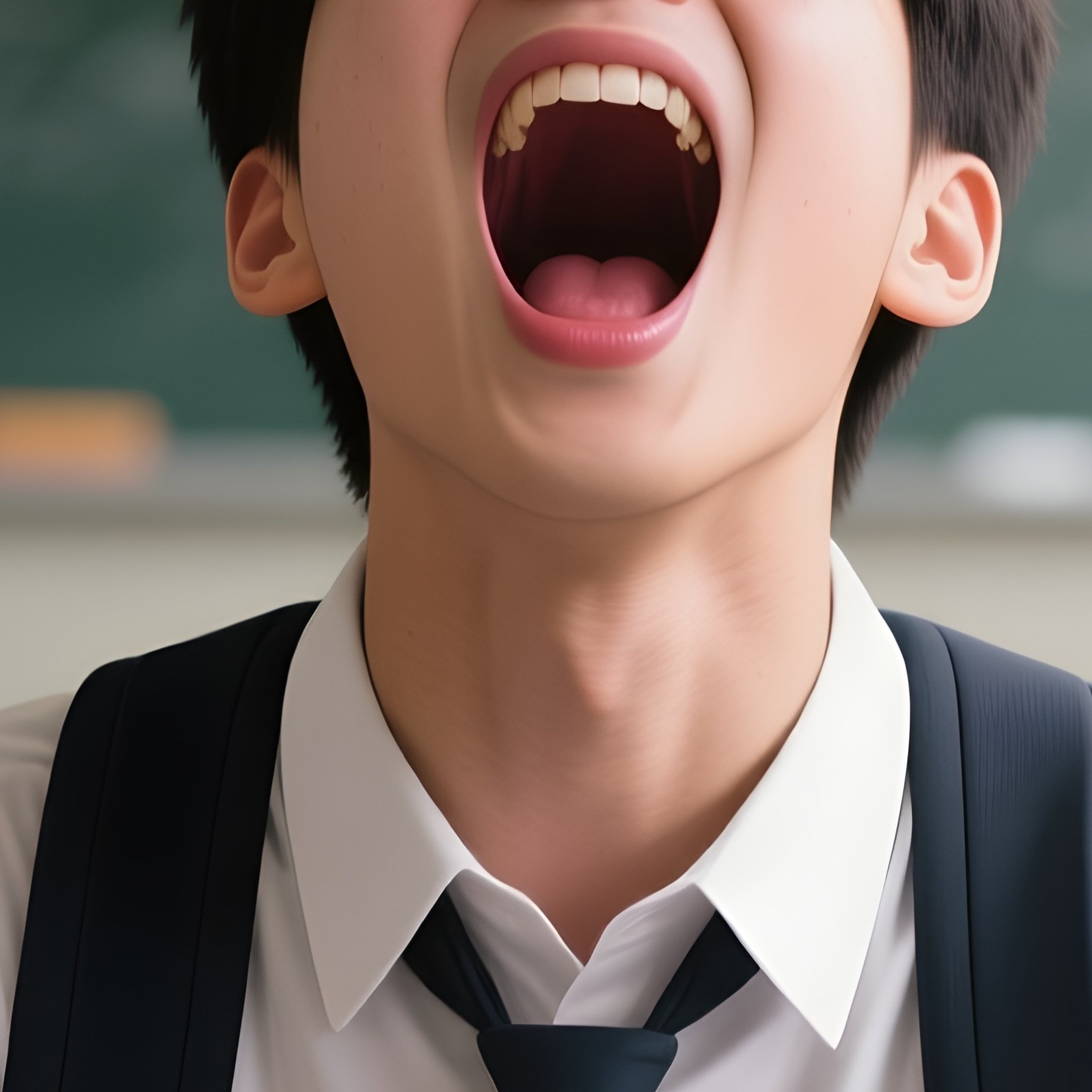 Photorealistic Image: A Student Yawning So Big The Whole Class Starts Yawning. - Full Resolution Quality Preview