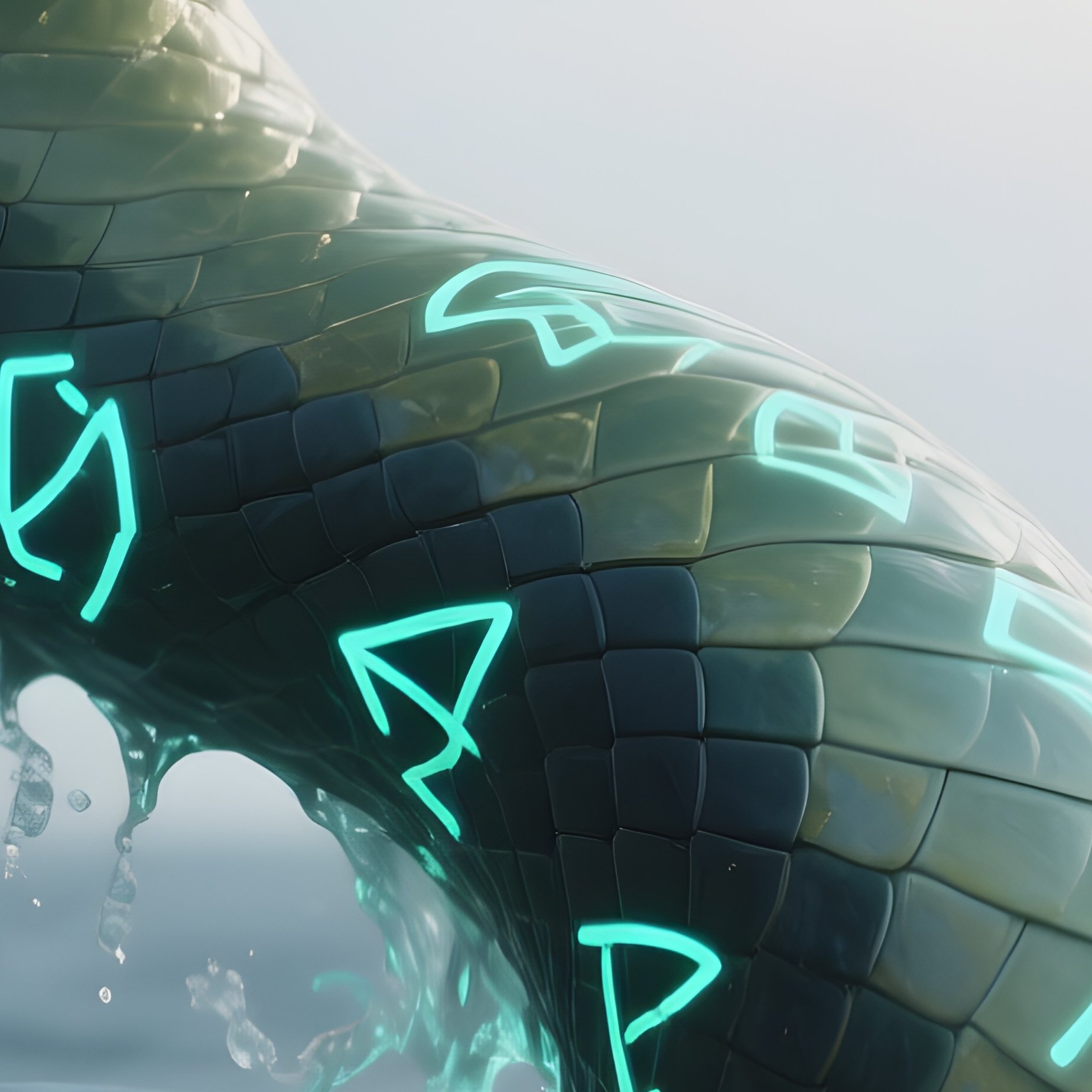Photorealistic Image: A Tidal Serpent Rising From Ocean Depths Covered In Glowing Runes. - Full Resolution Quality Preview
