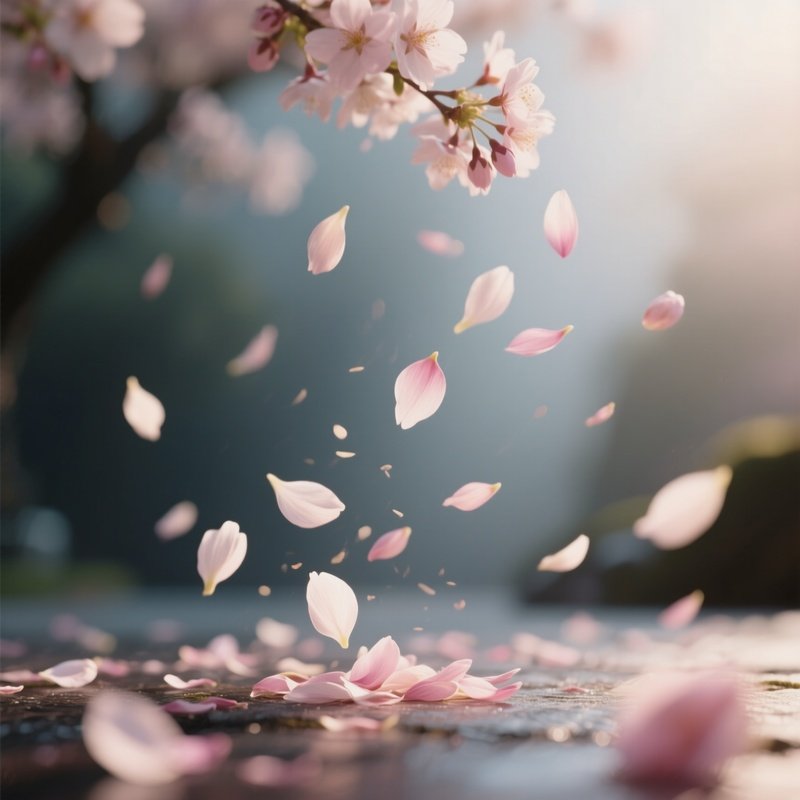 Photorealistic Image: A Time Sage Slowing Down Falling Petals.