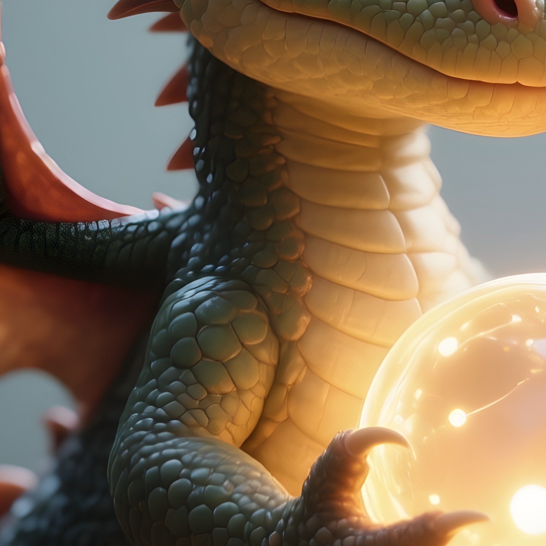 Photorealistic Image: A Tiny Dragon Carrying A Glowing Seed Orb. - Full Resolution Quality Preview