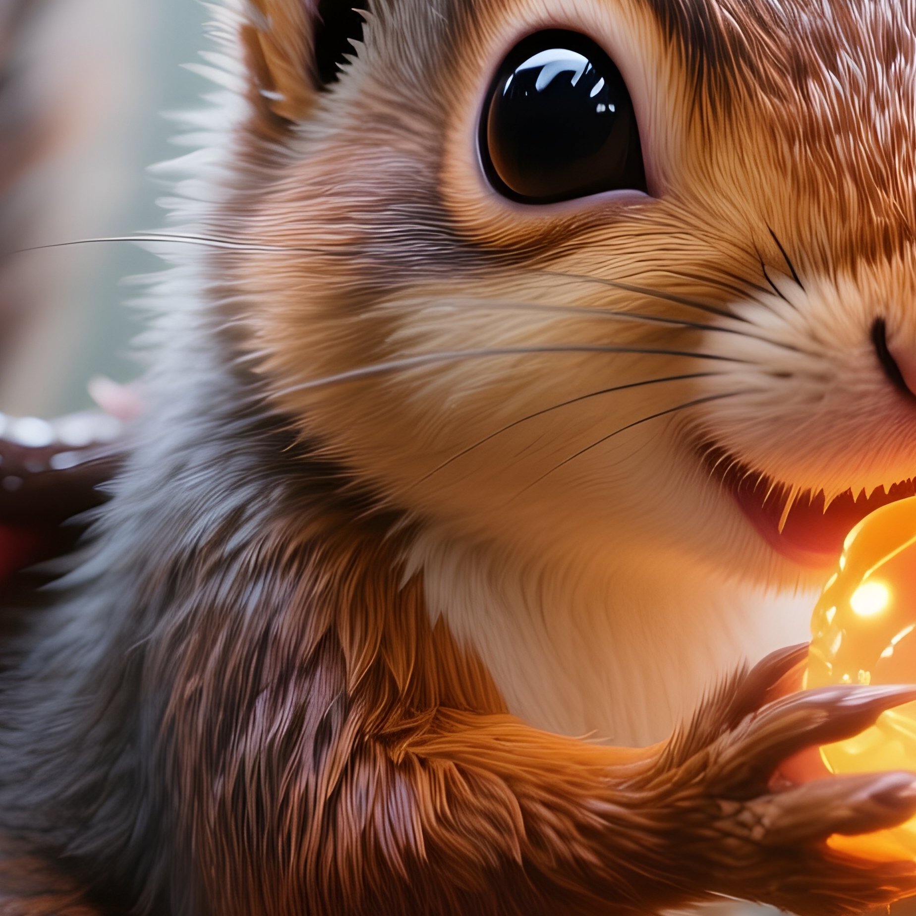 Photorealistic Image: A Tiny Squirrel Dragon Nibbling Glowing Berries. - Full Resolution Quality Preview