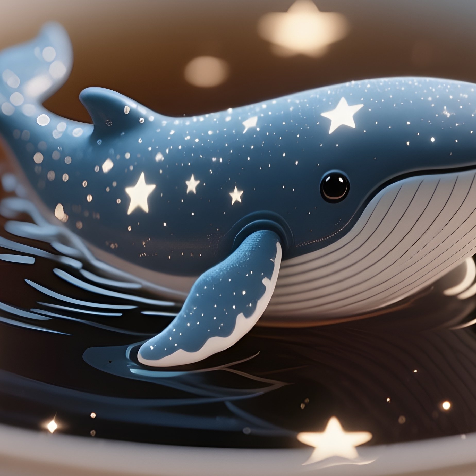 Photorealistic Image: A Tiny Star Whale Swimming In A Teacup Of Starlight. - Full Resolution Quality Preview