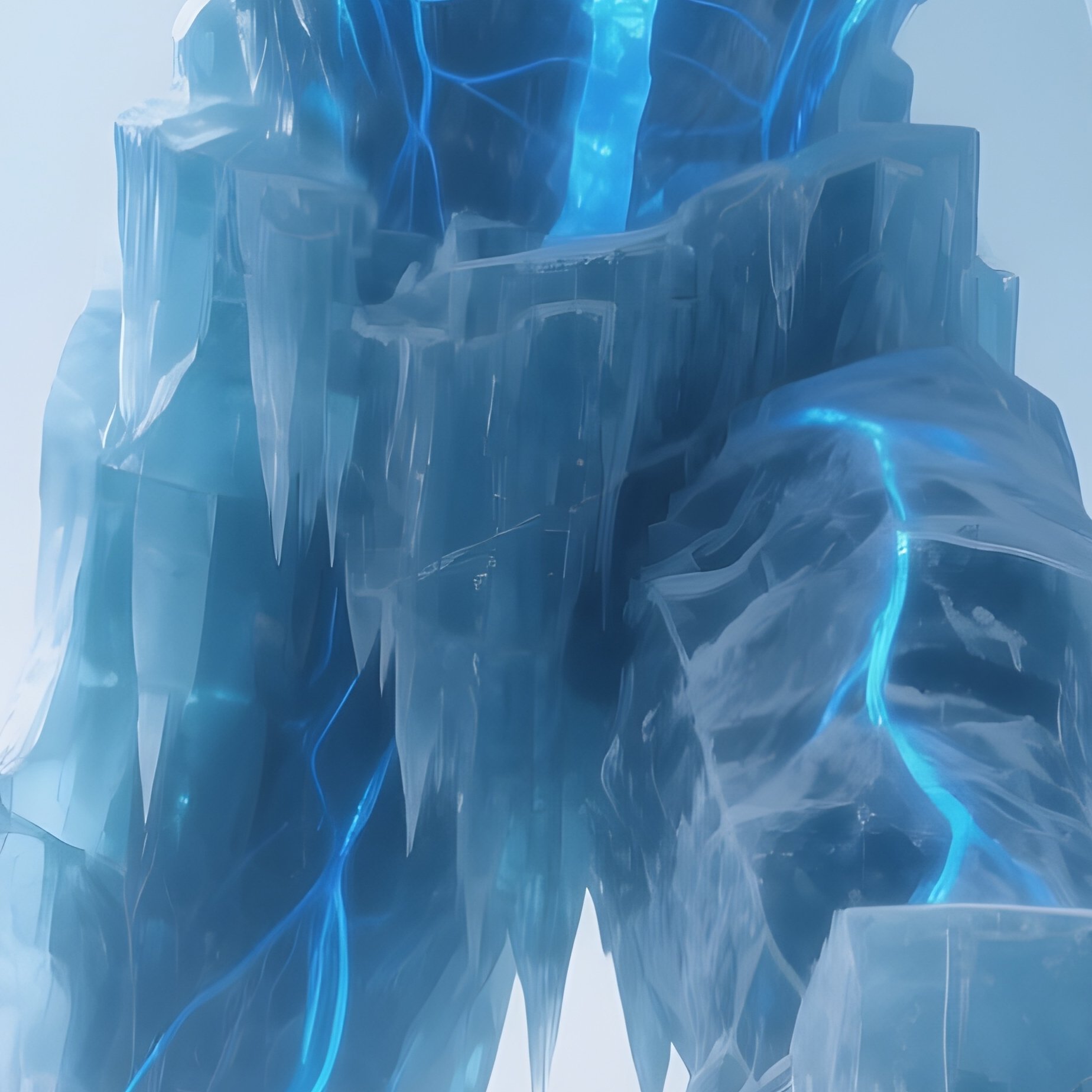 Photorealistic Image: A Towering Ice Golem With Glowing Blue Veins Walking Through Frozen Wastelands. - Full Resolution Quality Preview