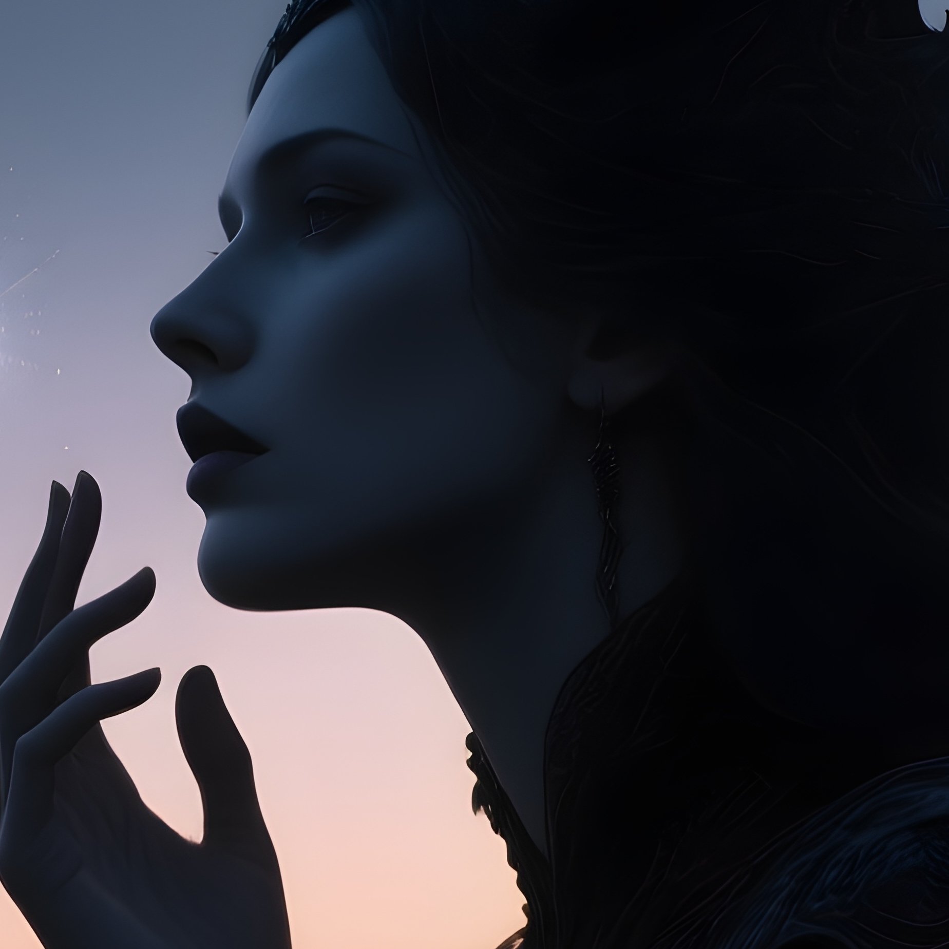 Photorealistic Image: A Twilight Mage Whispering To Shadowy Constellations. - Full Resolution Quality Preview