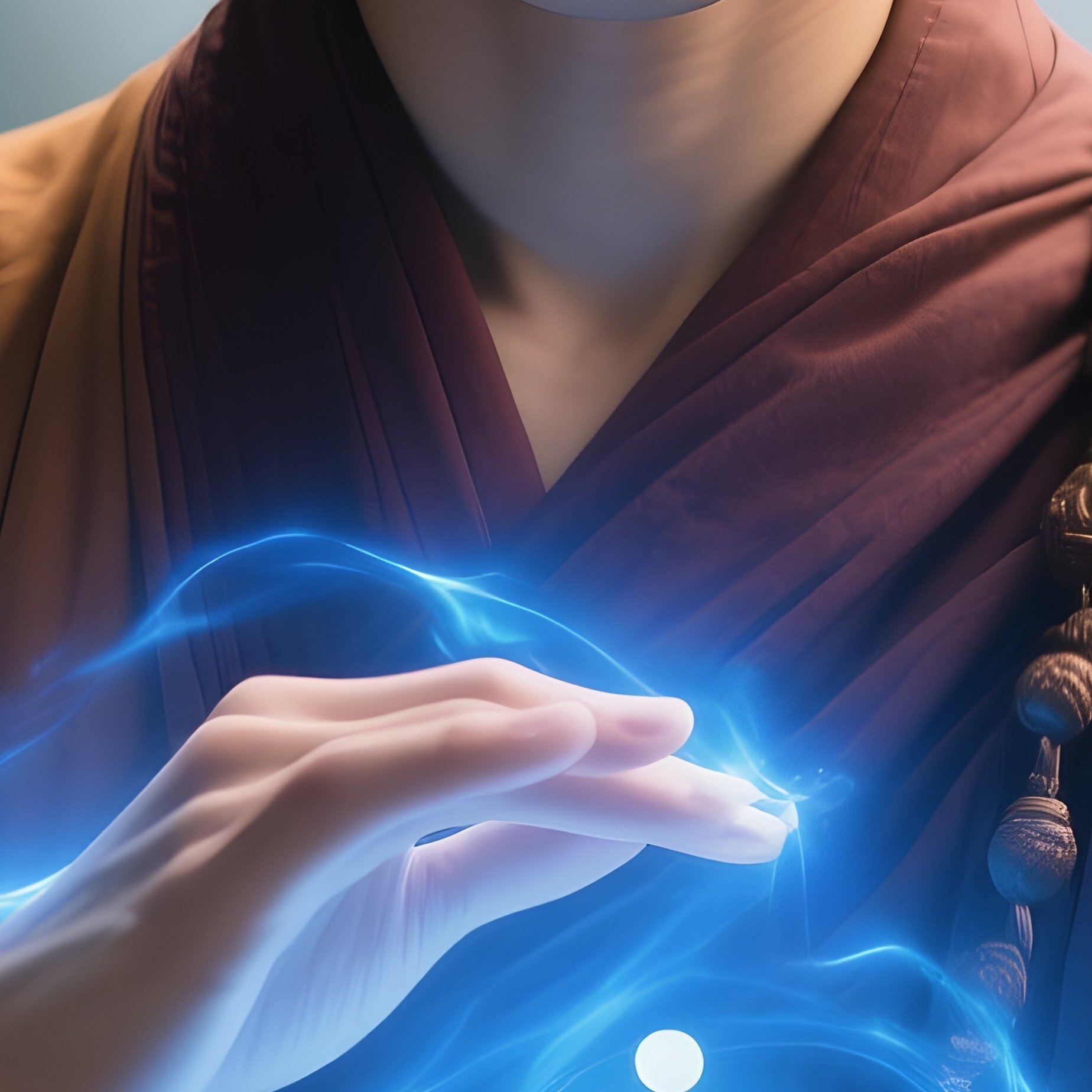 Photorealistic Image: A Wandering Monk Channeling Blue Chi Energy. - Full Resolution Quality Preview