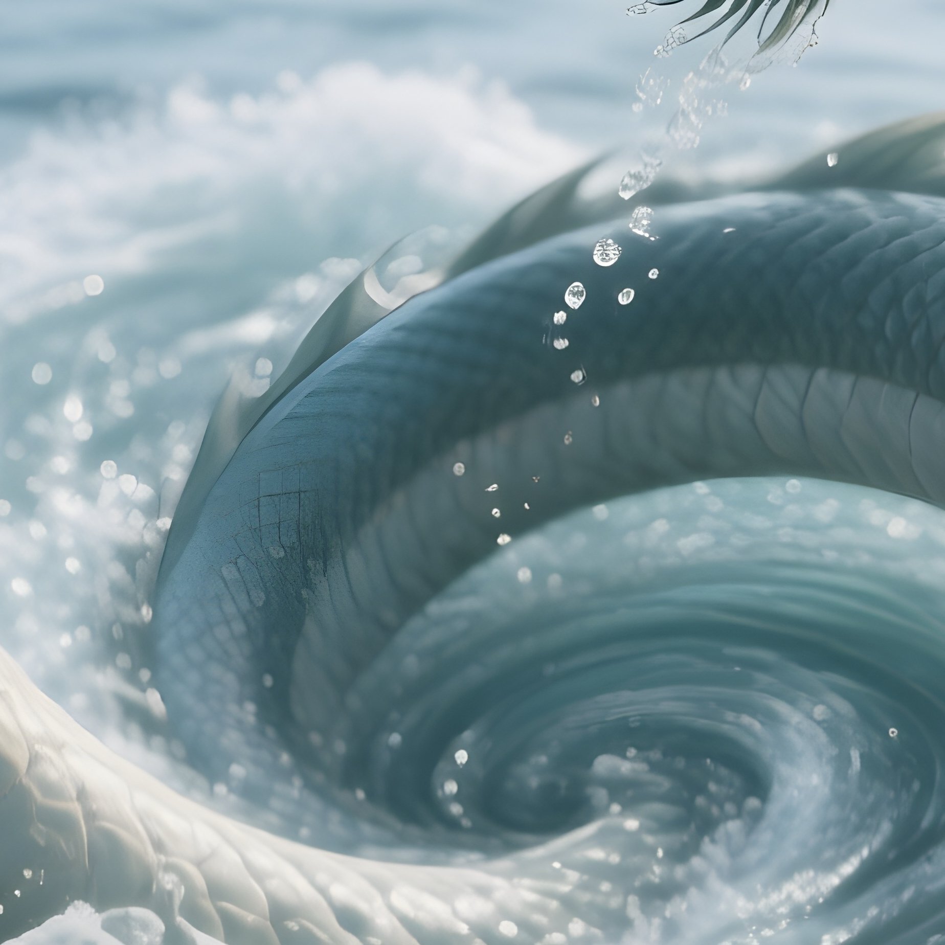 Photorealistic Image: A Water Dragon Spiraling Around Ocean Whirlpools. - Full Resolution Quality Preview