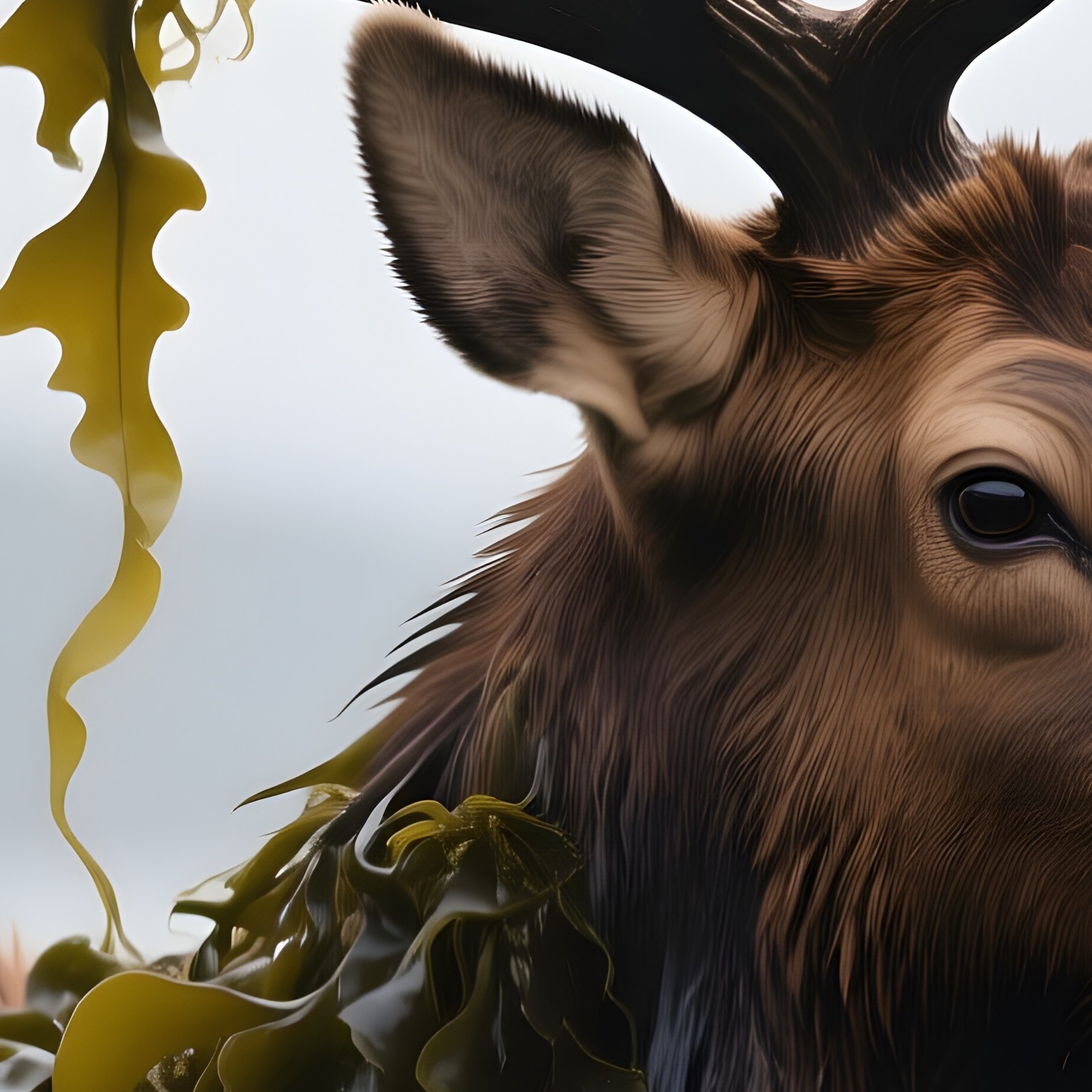 Photorealistic Image: A Water Elk With Flowing Seaweed Antlers. - Full Resolution Quality Preview