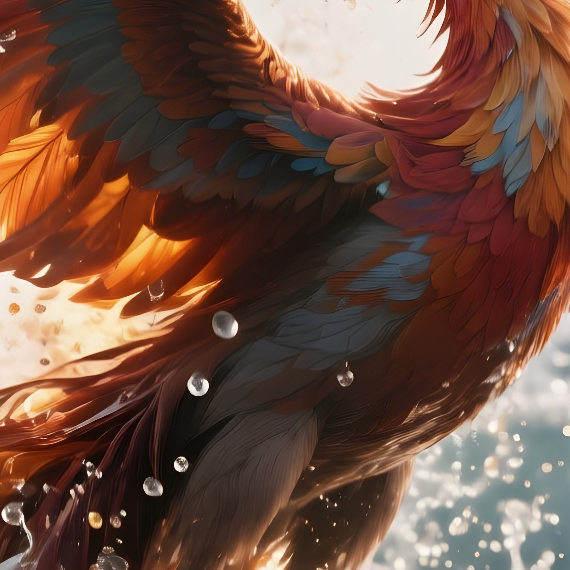 Photorealistic Image: A Water Phoenix Exploding From A Tidal Wave In Shimmering Droplets. - Full Resolution Quality Preview
