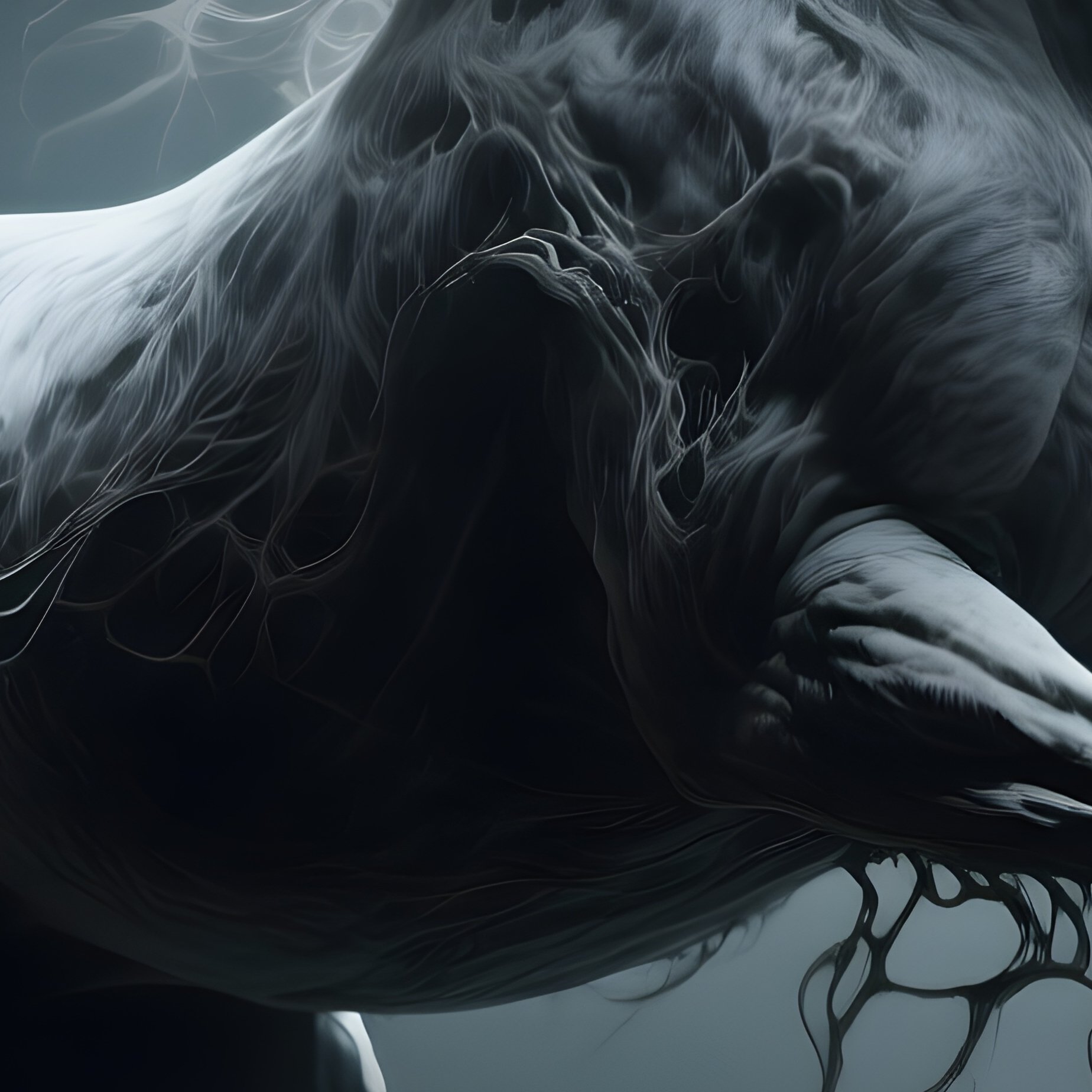 Photorealistic Image: A Wraith Stallion Rising From Shadows. - Full Resolution Quality Preview